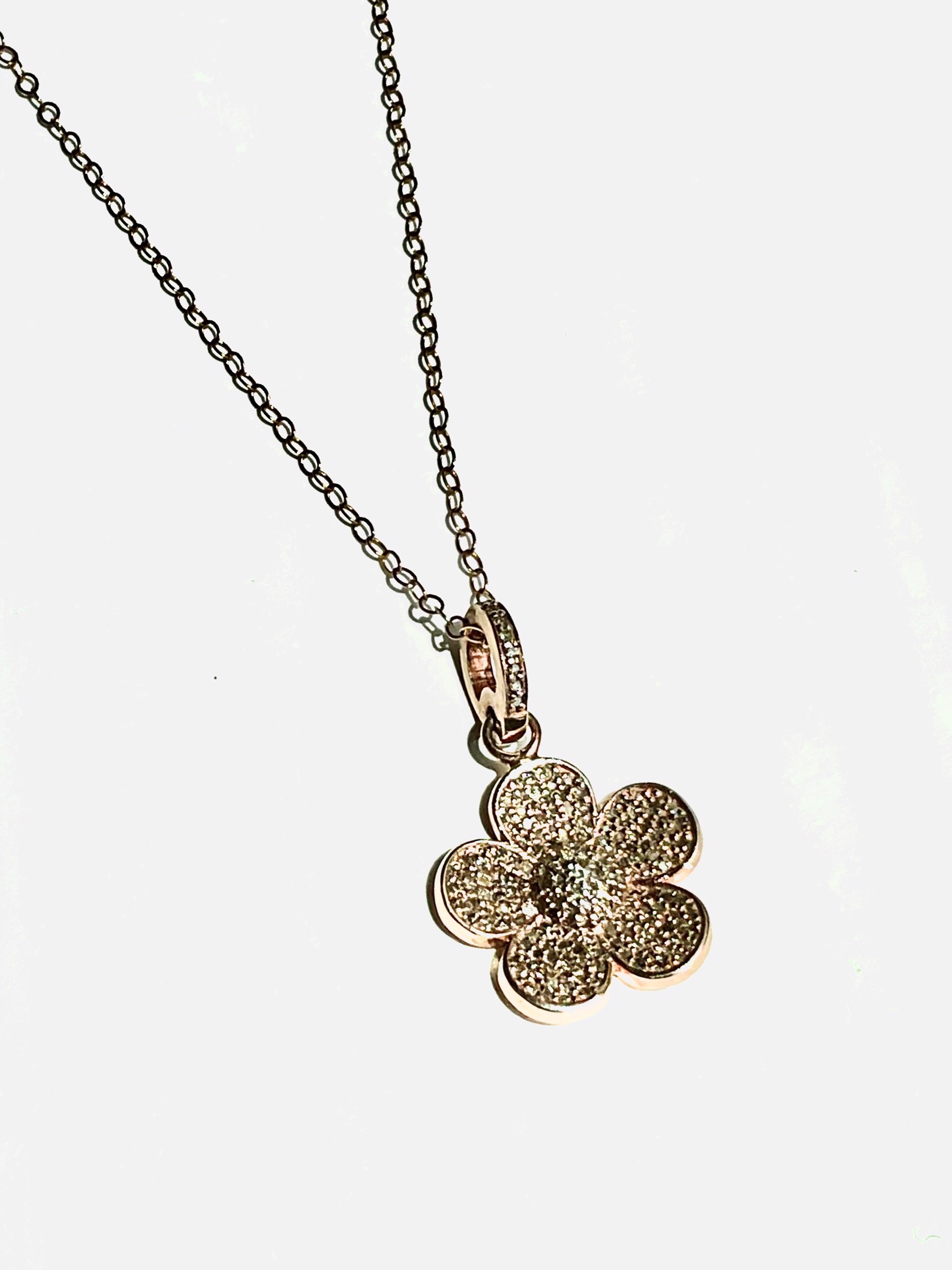 A8524N Pave Diamond 14K rose gold Vermeil on 14KRGF Chain by Melinda Lawton Jewelry