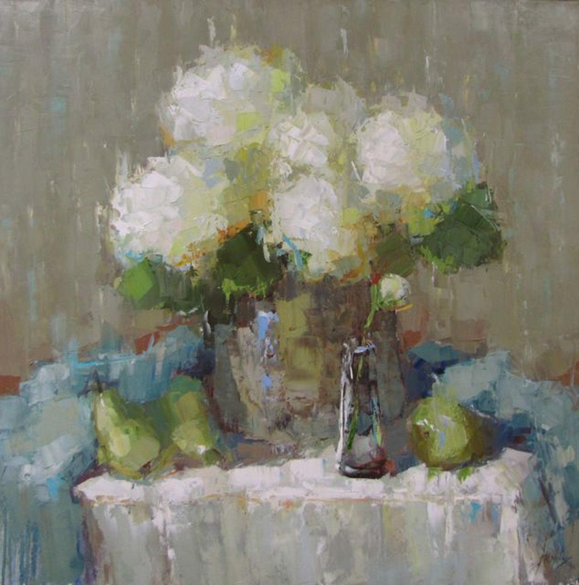 Hydrangeas on White Table by Barbara Flowers