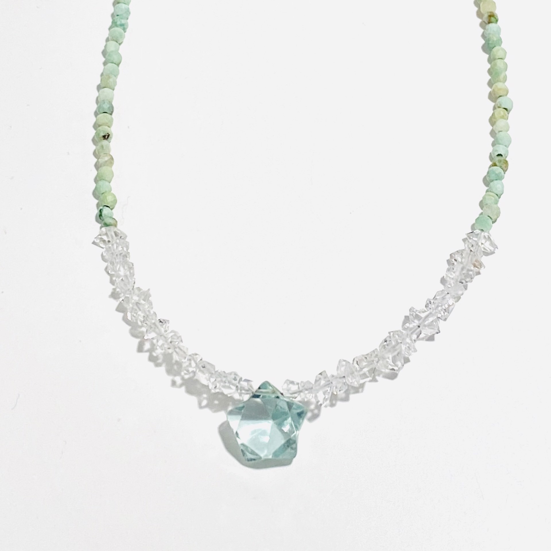 Tiny Green Turquoise Herkimer Diamond Aqua Quartz Star Necklace by Nance Trueworthy