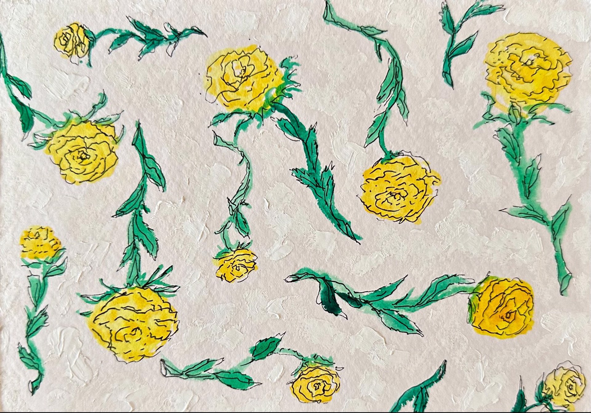 Florals In Yellow 2, matted by Mary Bragg