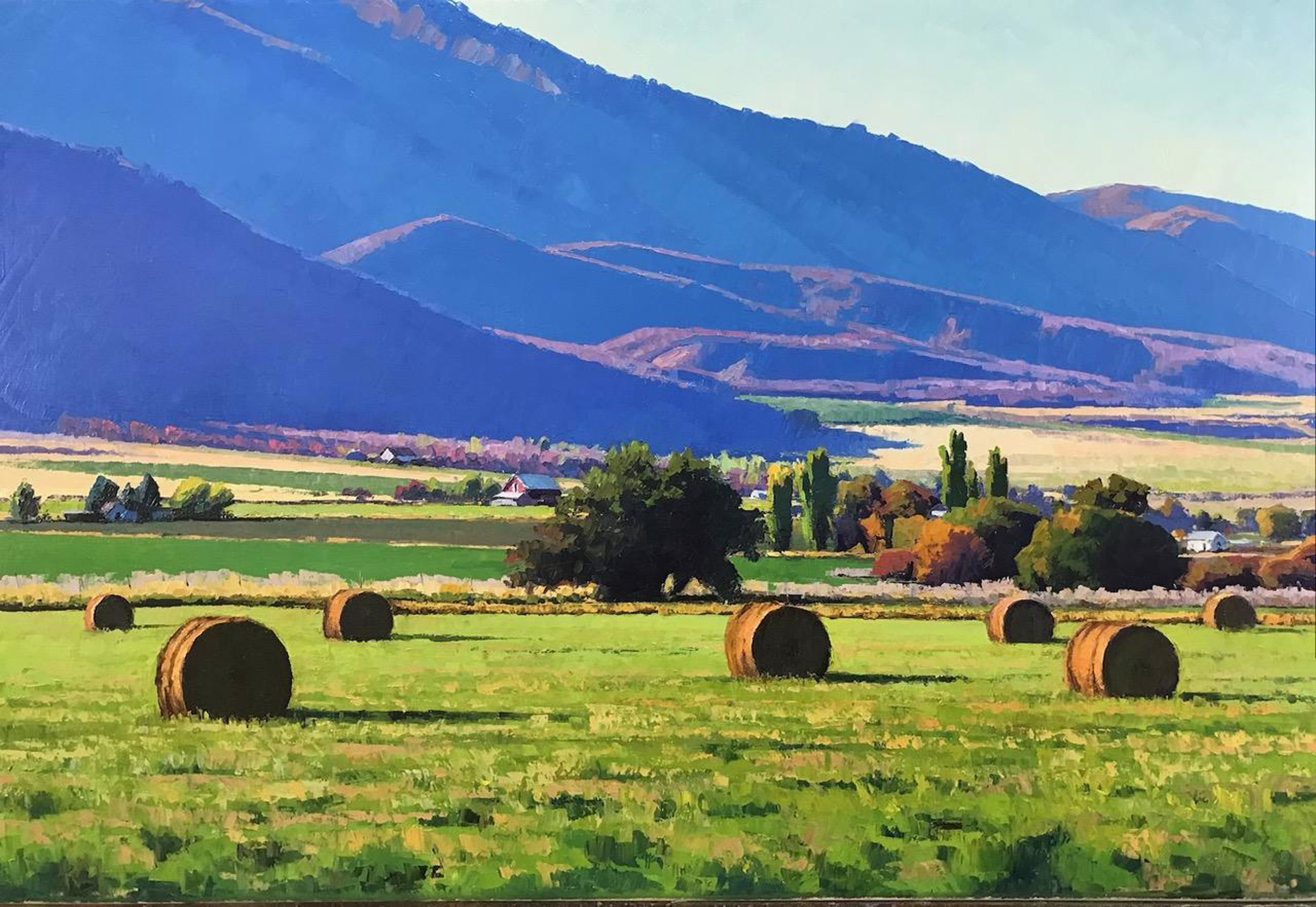 Round Bales and Mountain Shadow by Douglas Aagard