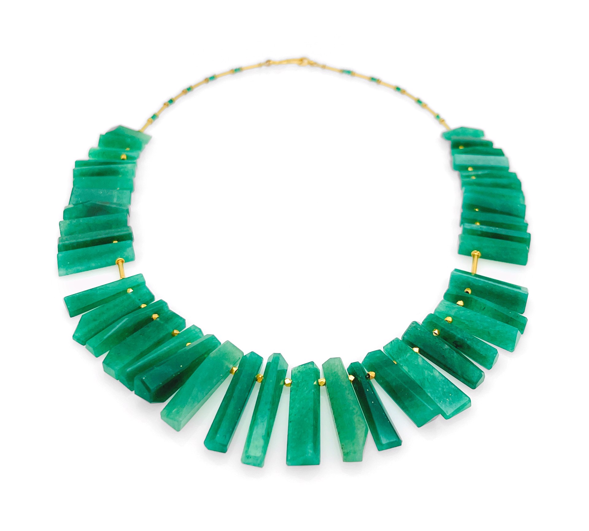 Amazonite Fringe with Emerald Rondelles and 18k gold 3cts by Mara Labell
