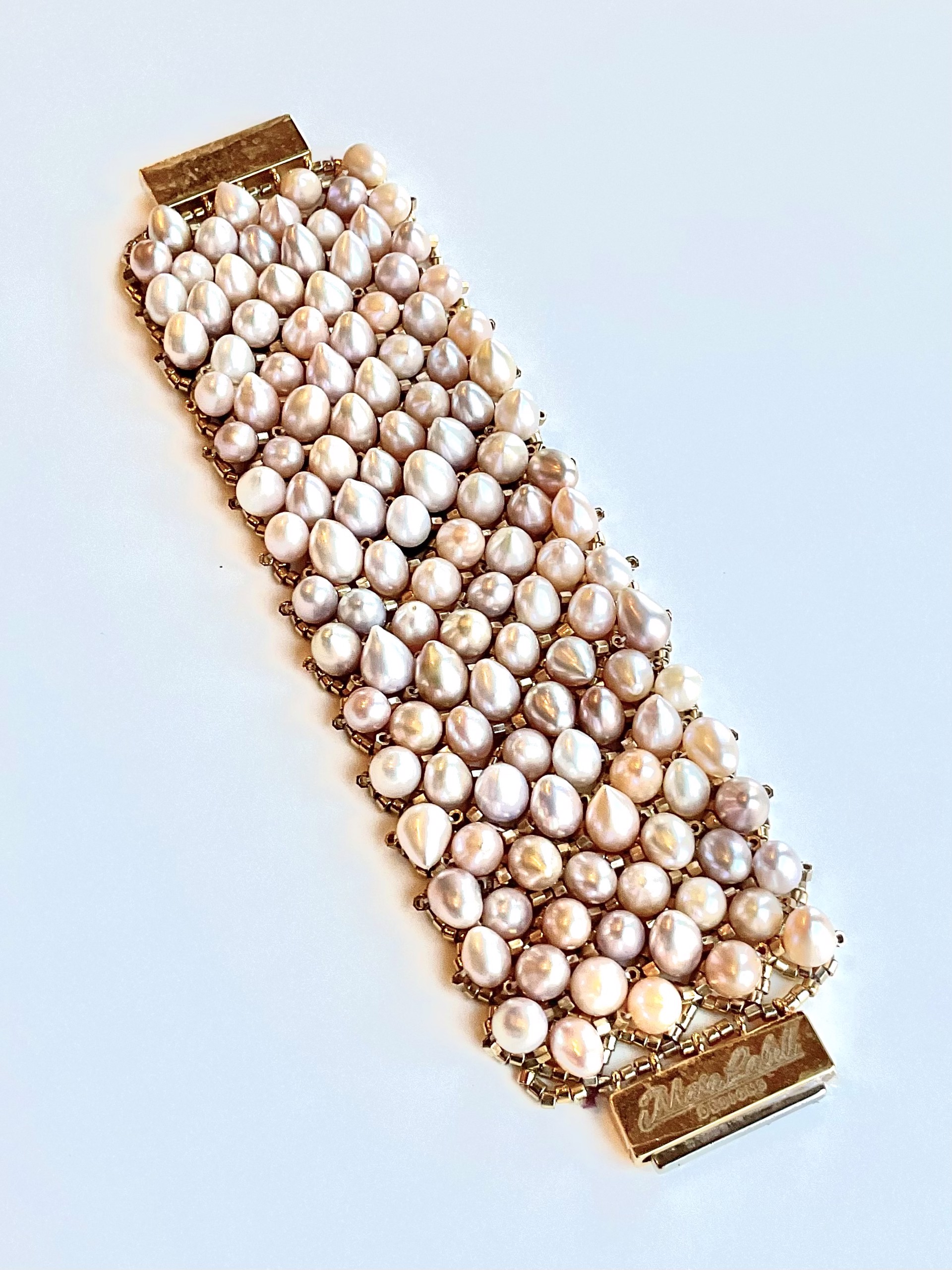 Brio Cuff- pink pearls on gold by Mara Labell