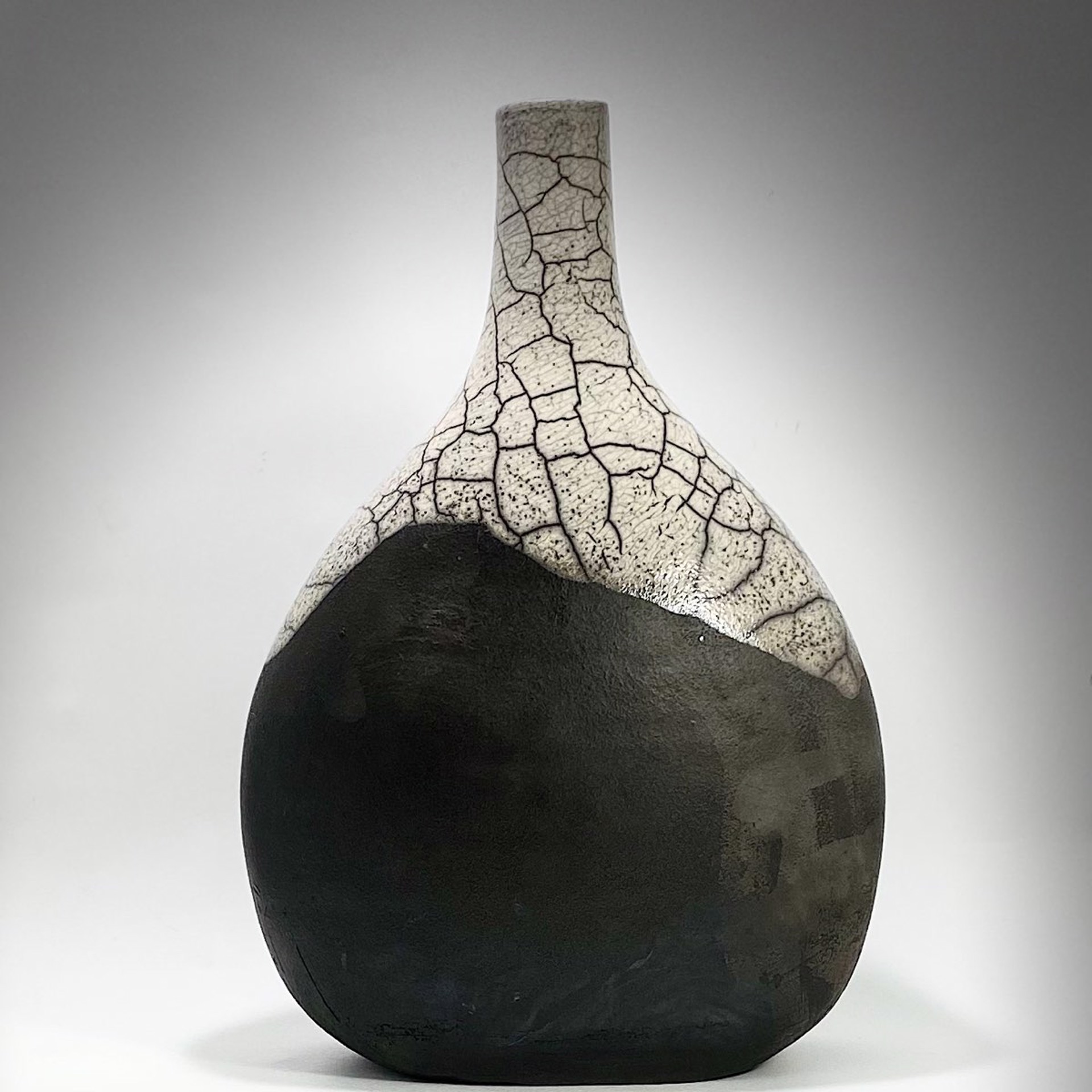 White Crackle Flask Vase SB22-25 by Silas Bradley