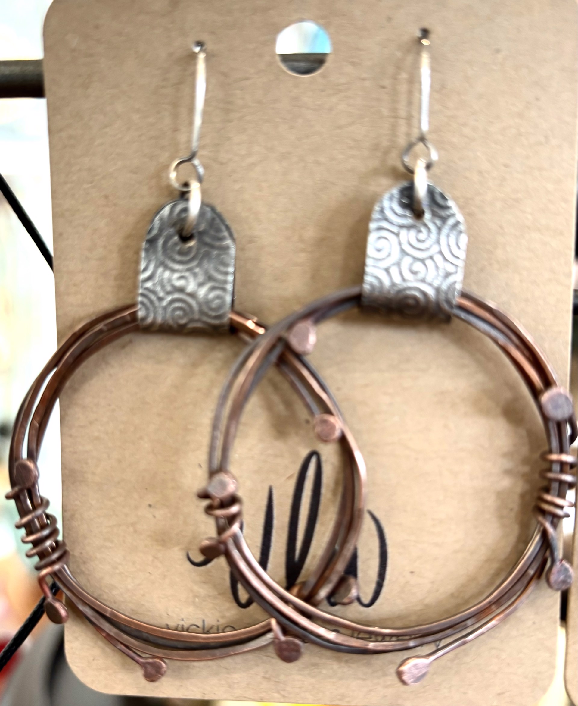 Sterling Copper Embossed Metal Earrings 2 by Vickie Wooten