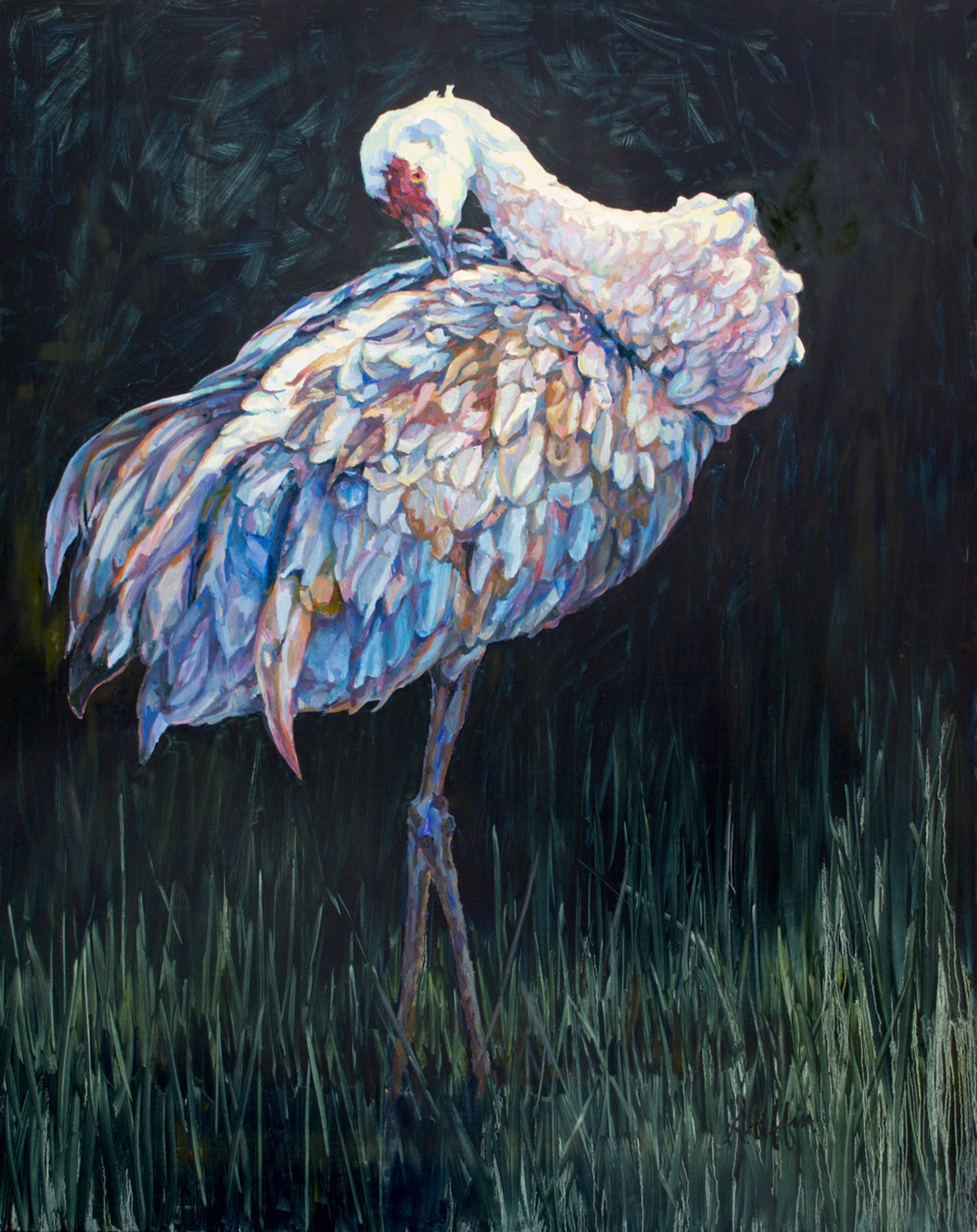 Patricia Griffin White Crane Portrait In Oil On Linen, A Contemporary Fine Art Painting And Modern Wildlife Art Piece Available At Gallery Wild