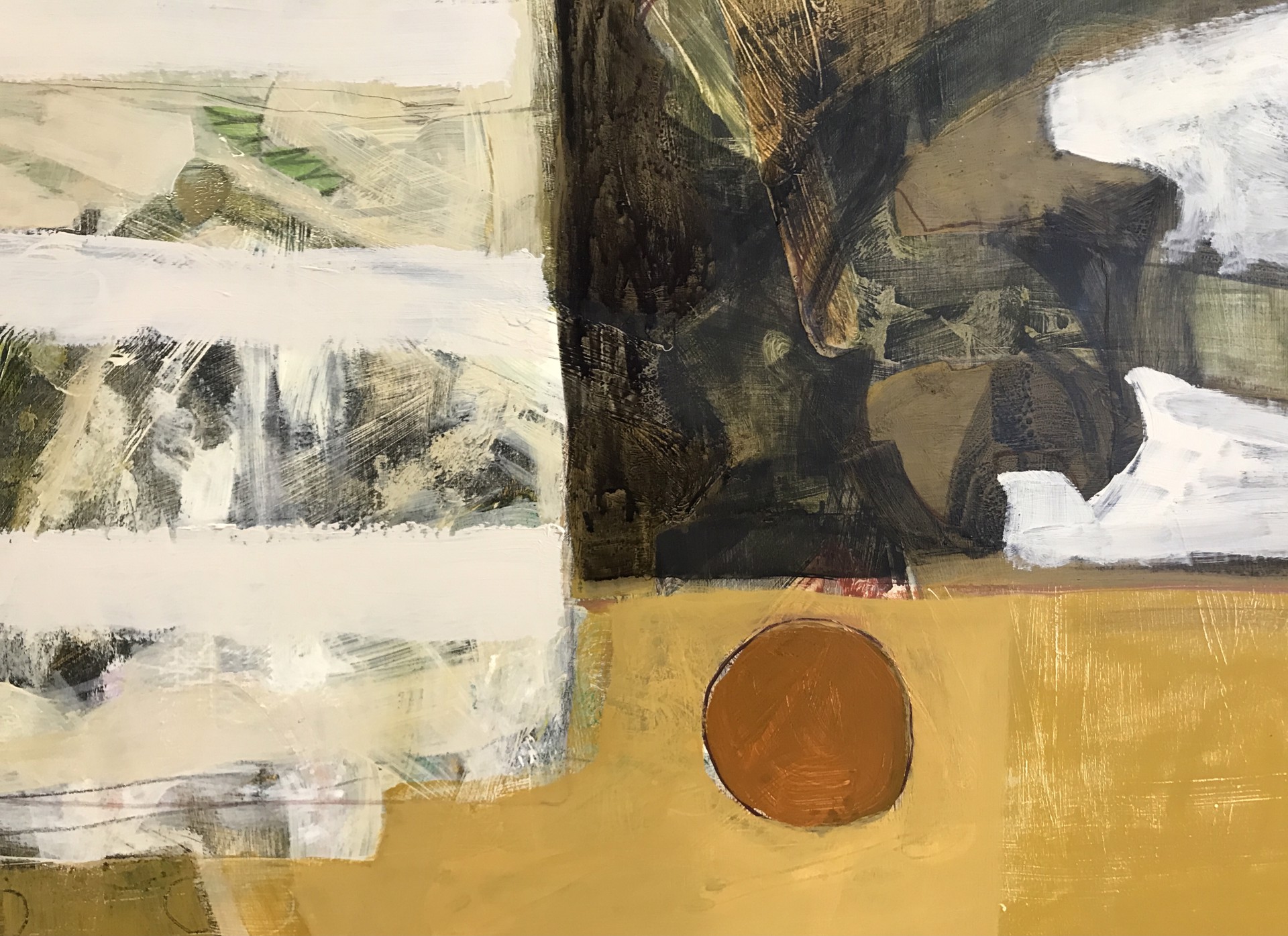Orange and Two Vases on Yellow Table by Rachael Van Dyke