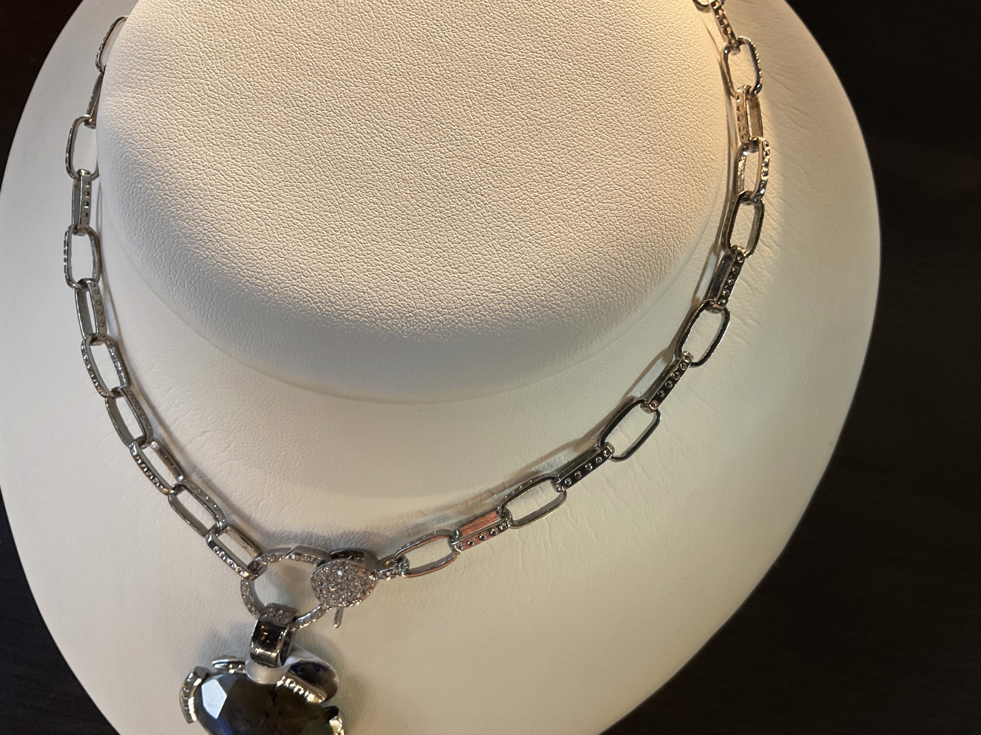 Oxidized Sterling Silver Cable Chain Necklace with Pave Diamond Lobster Clasp-KB-N29, N30 by Karen Birchmier