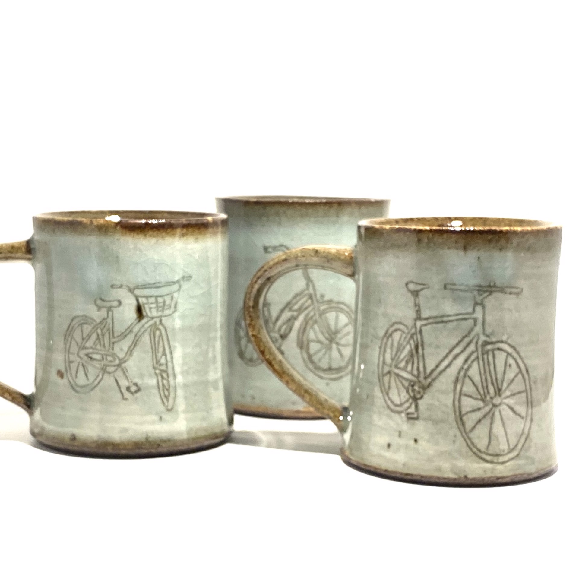 Sgrafitto Bike Mugs by Ann John