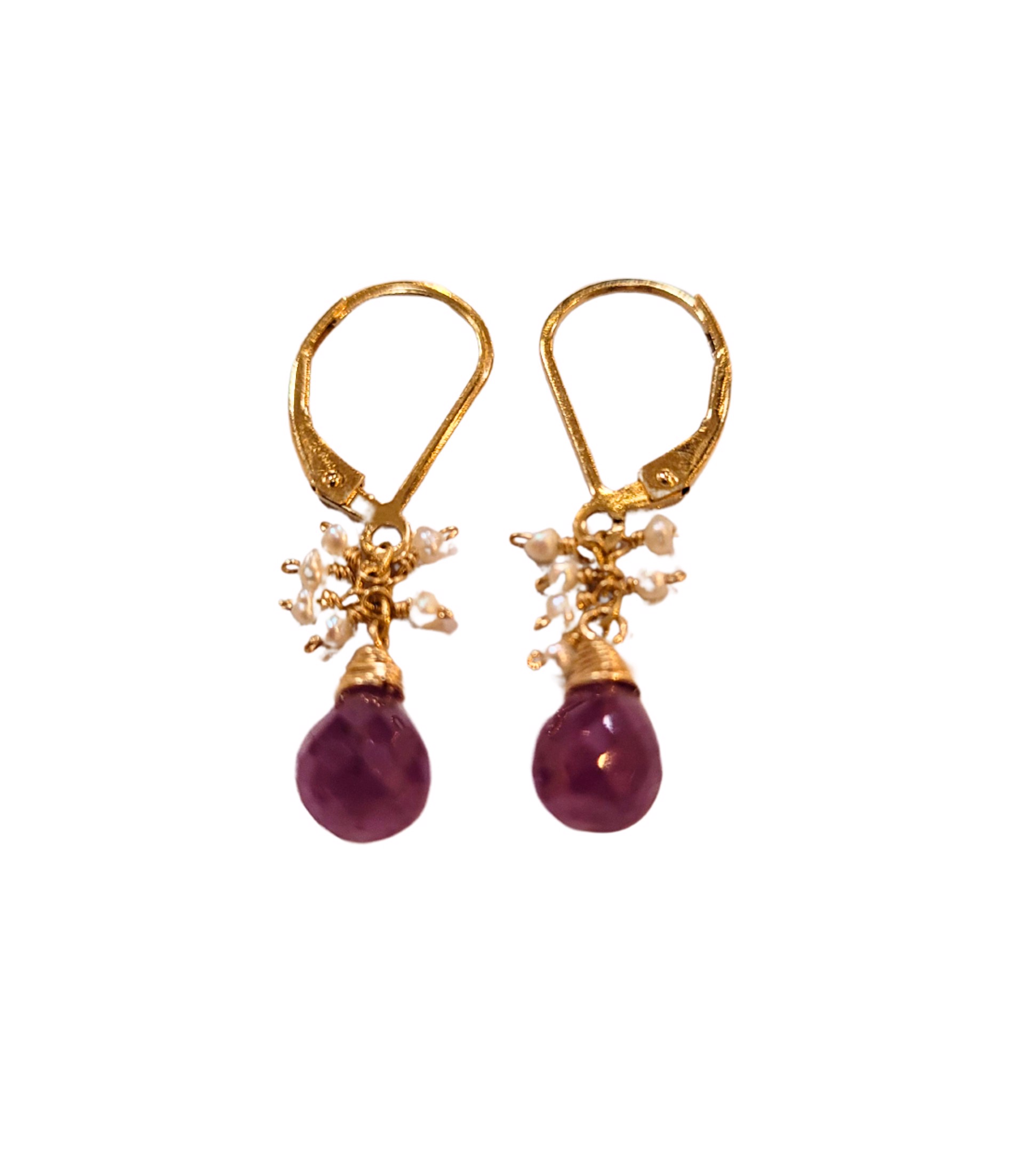 Earrings - Pink Ruby and Freshwater Pearl Drops by Julia Balestracci