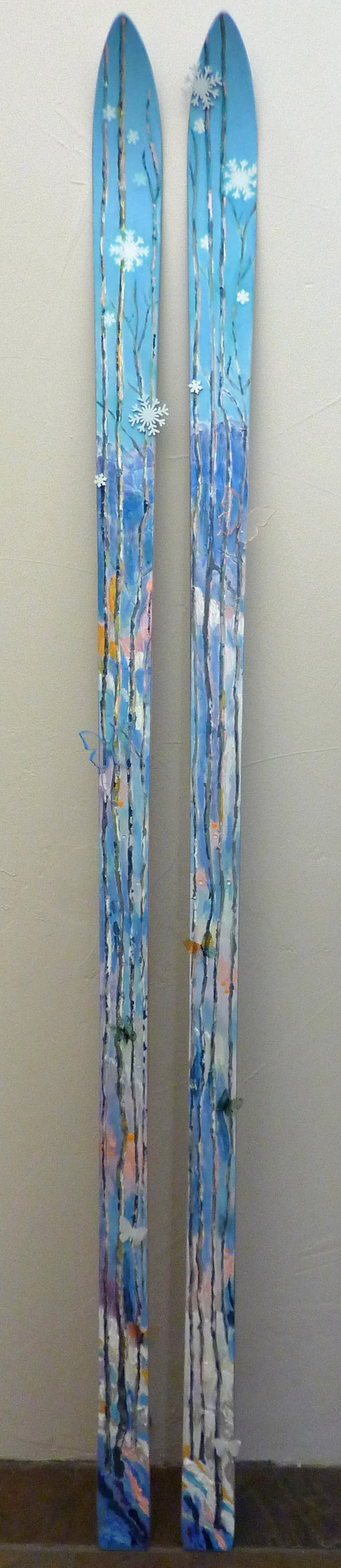 Spring Powder Day (Skis with abstract aspens) by Cindi Underwood