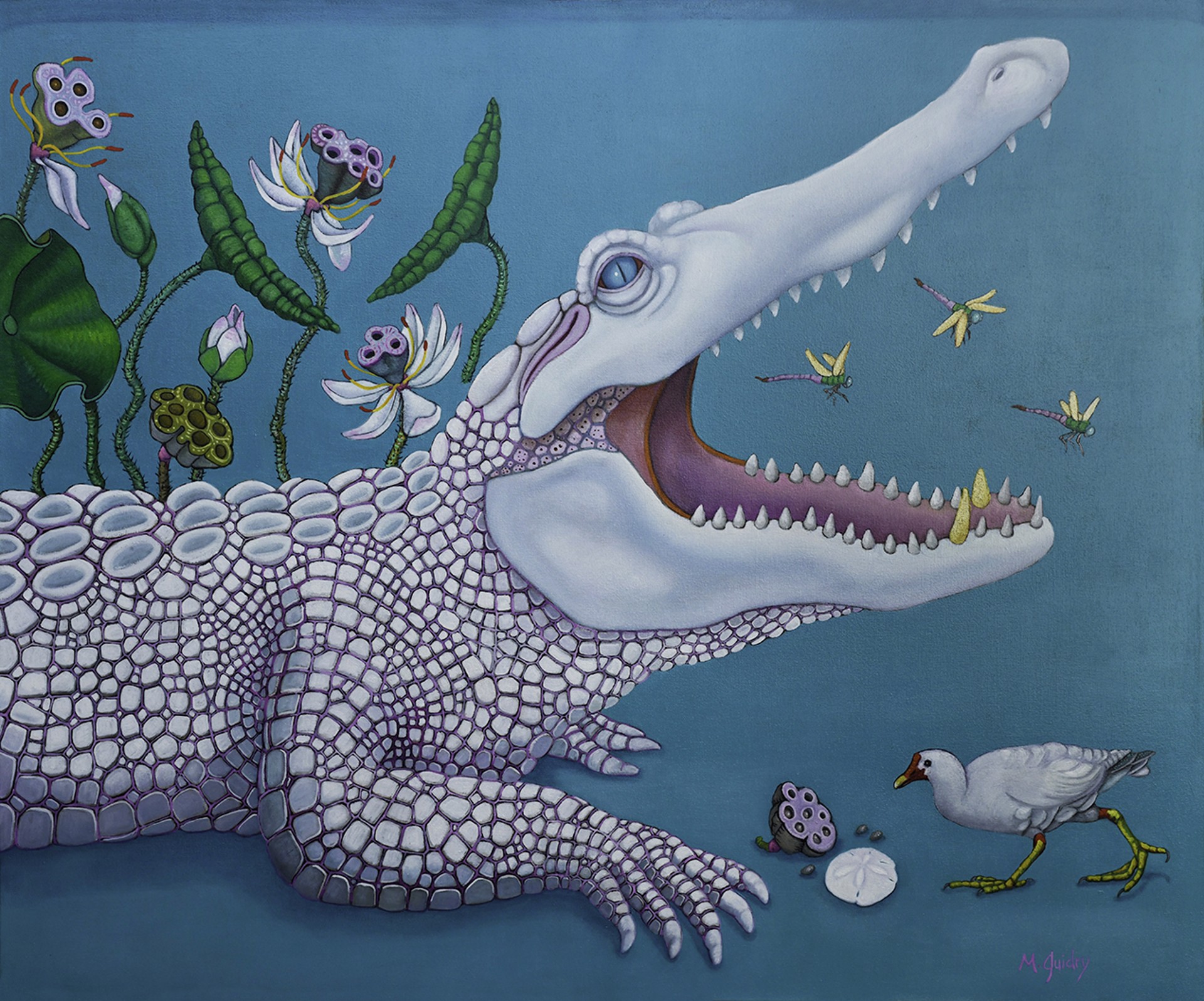 White Alligator With Lotus by Michael Guidry