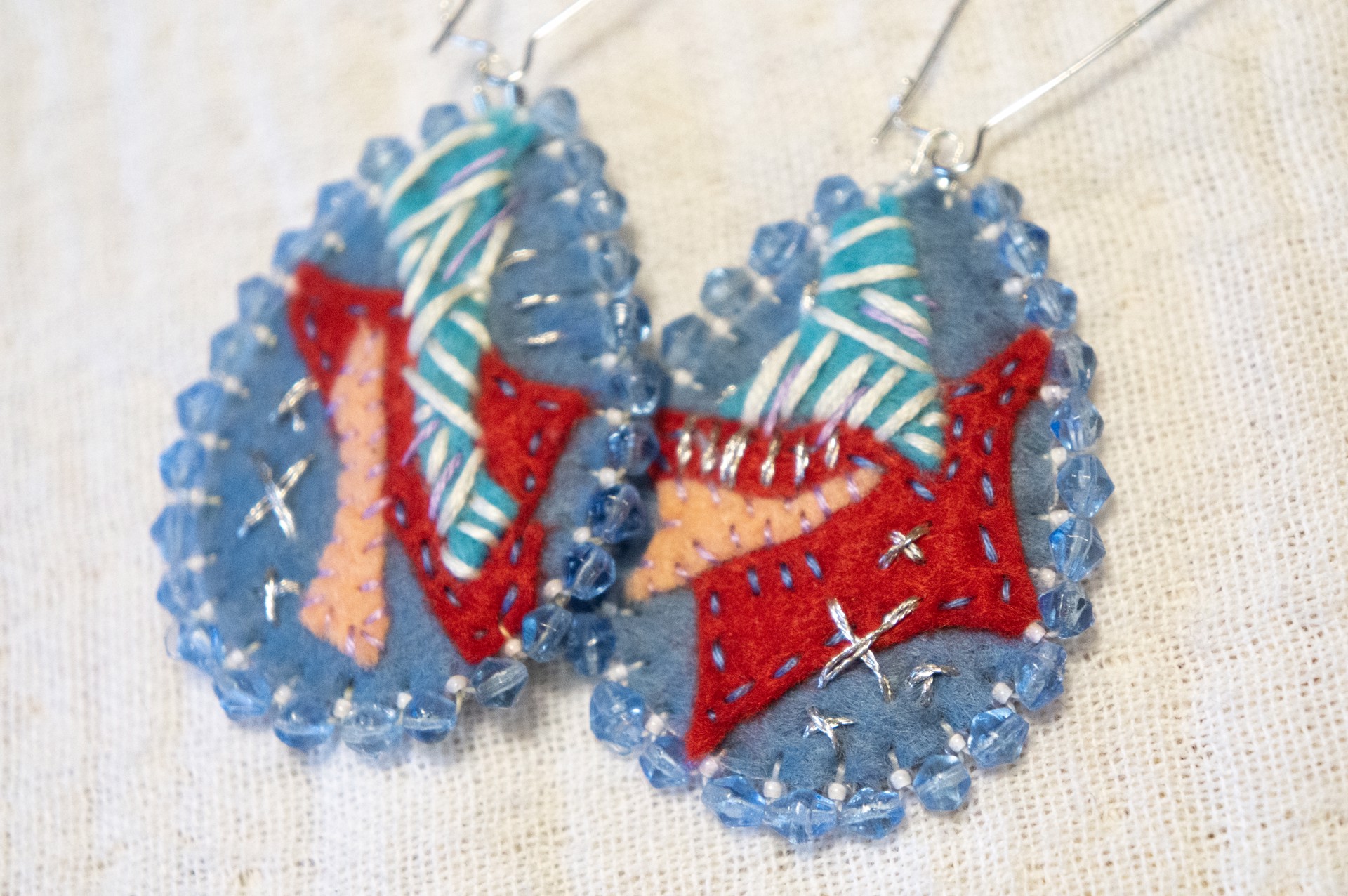 Blue felt earrings with sparkly backs by Hattie Lee Mendoza