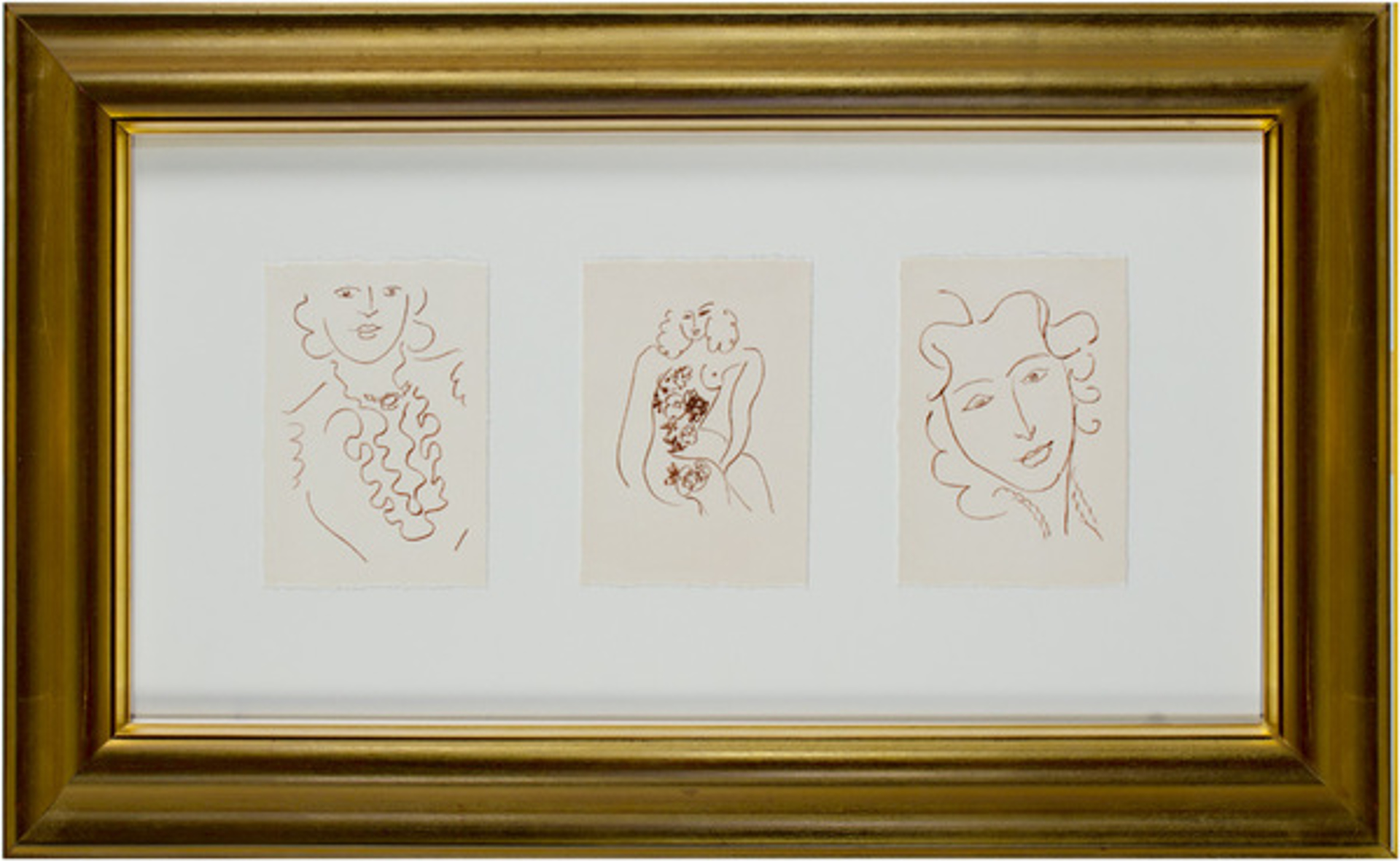 L-to-R: Woman w/Ruffled Blouse&Antique Necklace, Nude w/Flowers, Head of Woman Relaxed. Florilege des Amours de Ronsard Portfolio by Henri Matisse