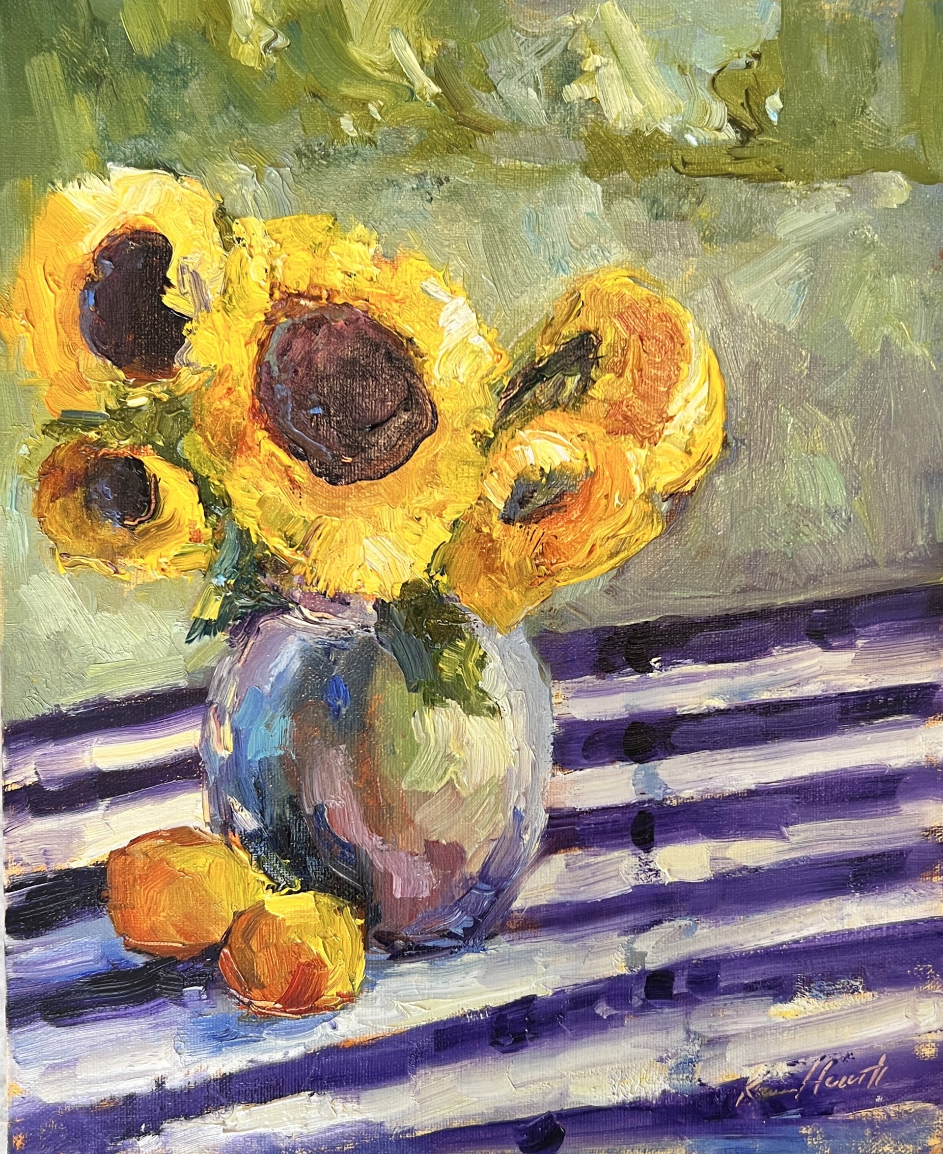 "Sunflowers and Lemons in My Garden" Original oil painting by Karen Hewitt Hagan