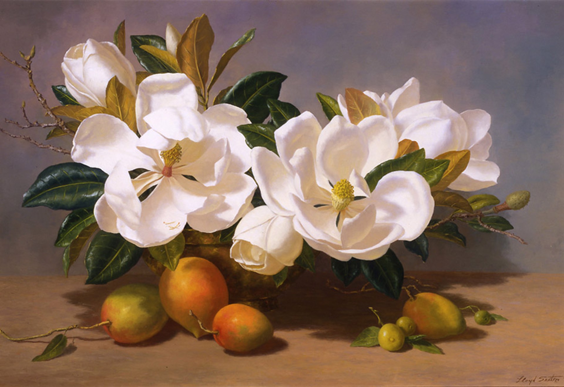 Still Life of Magnolia and Mango by Leo Lloyd Sexton