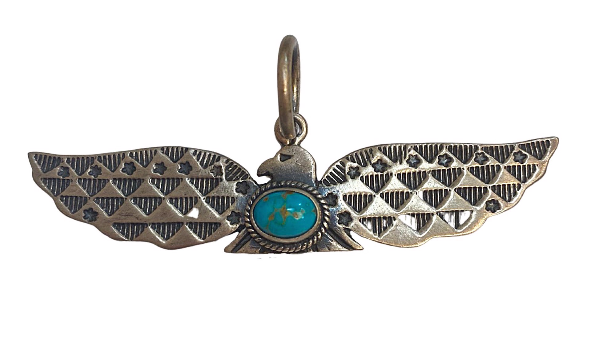 Pendant - Brushed Sterling Silver With Turquoise Eagle by Dan Dodson