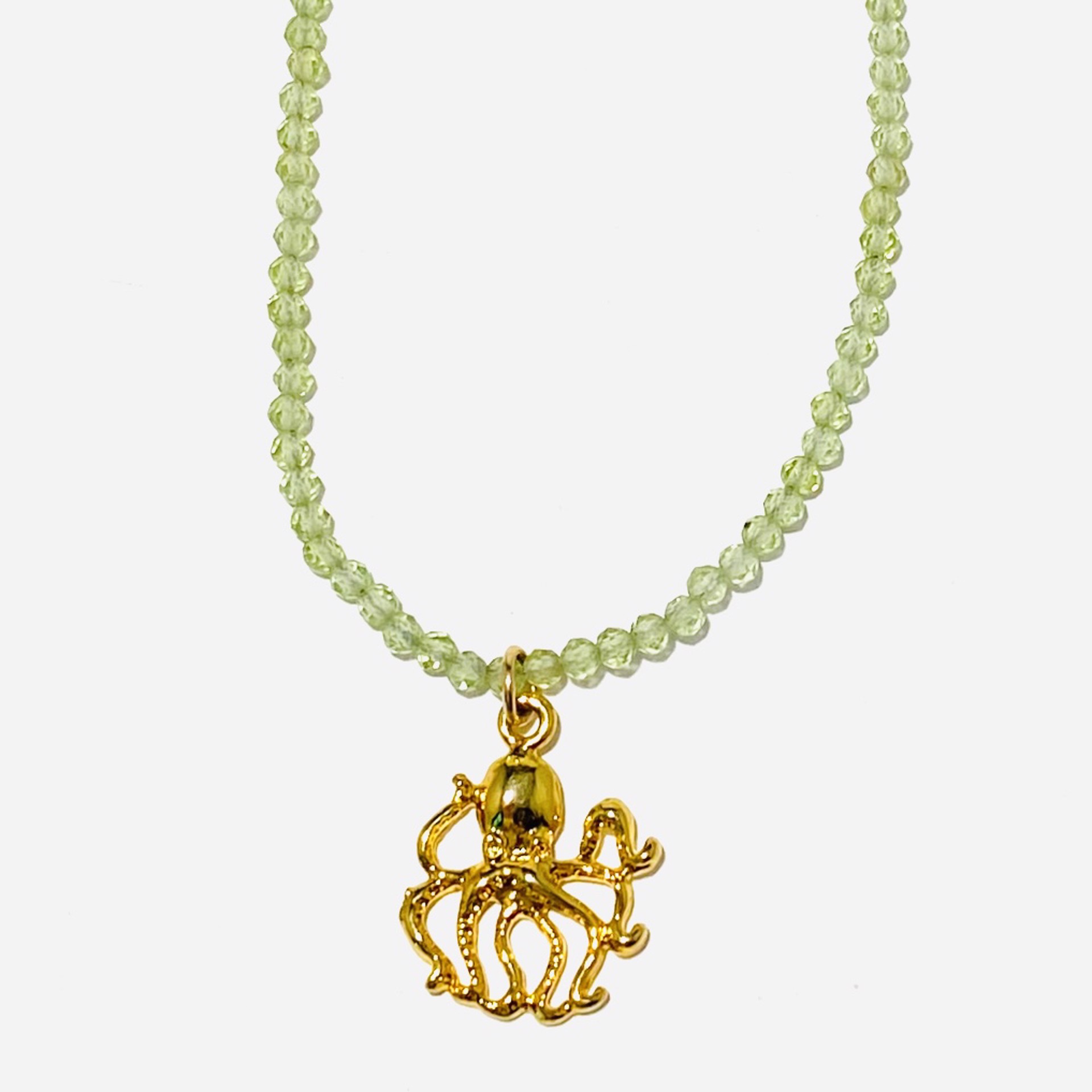 Tiny Peridot  Vermeil Octopu Pendant Necklace by Nance Trueworthy