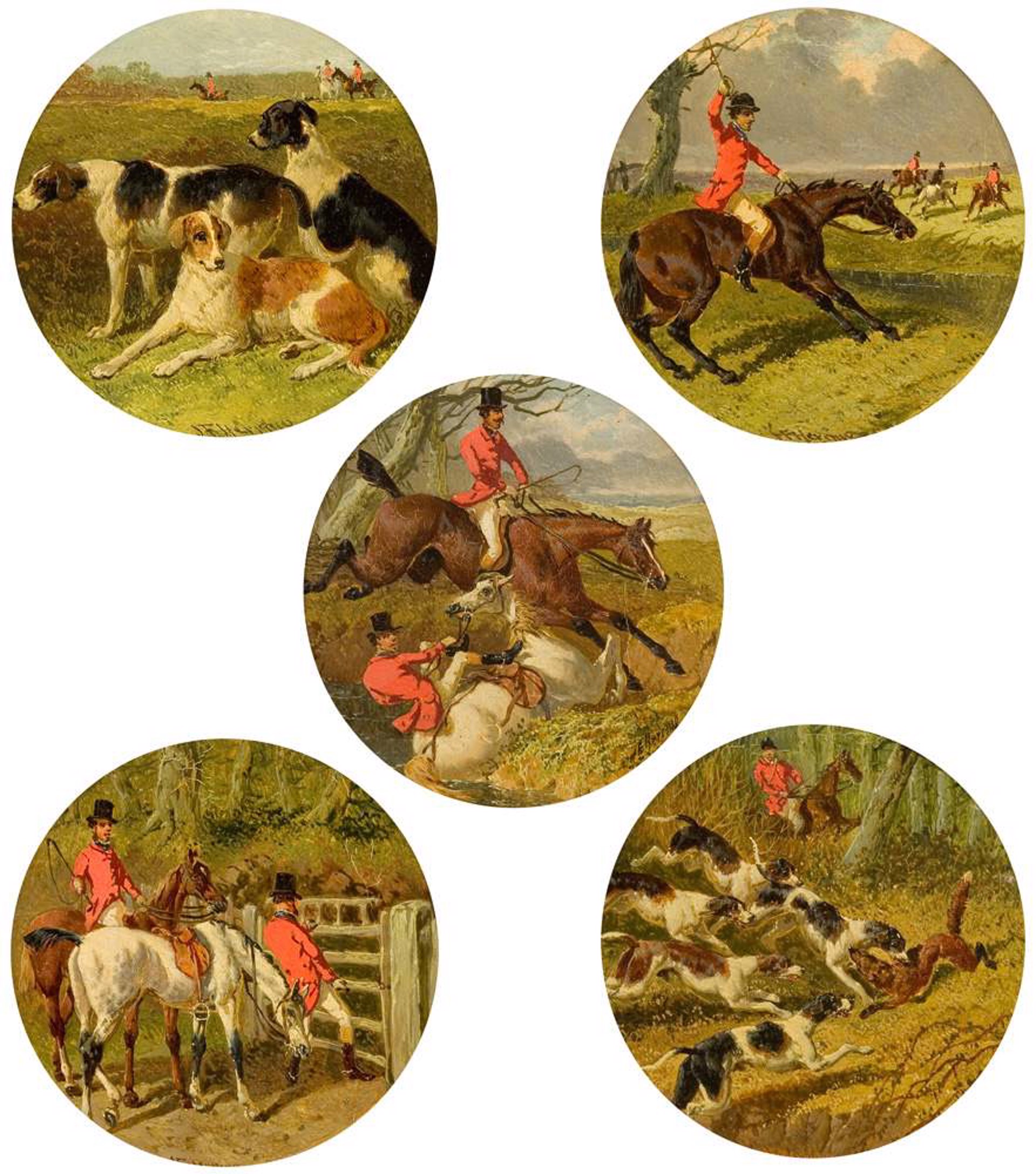 Foxhunting Vignettes; a set of five by John Frederick Herring, Jr.