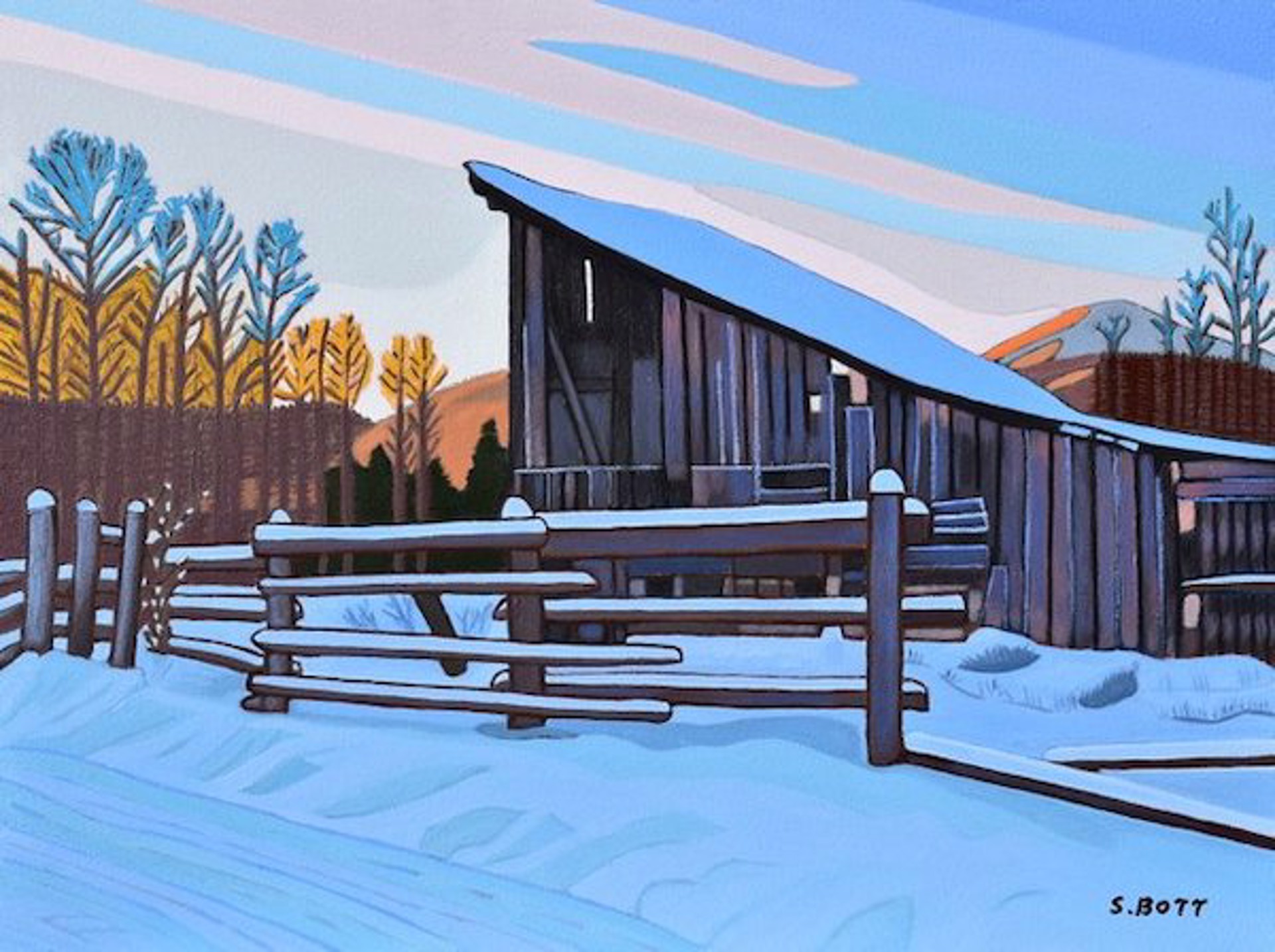 Pemberton Valley Barn in Evening by Sharon Bott