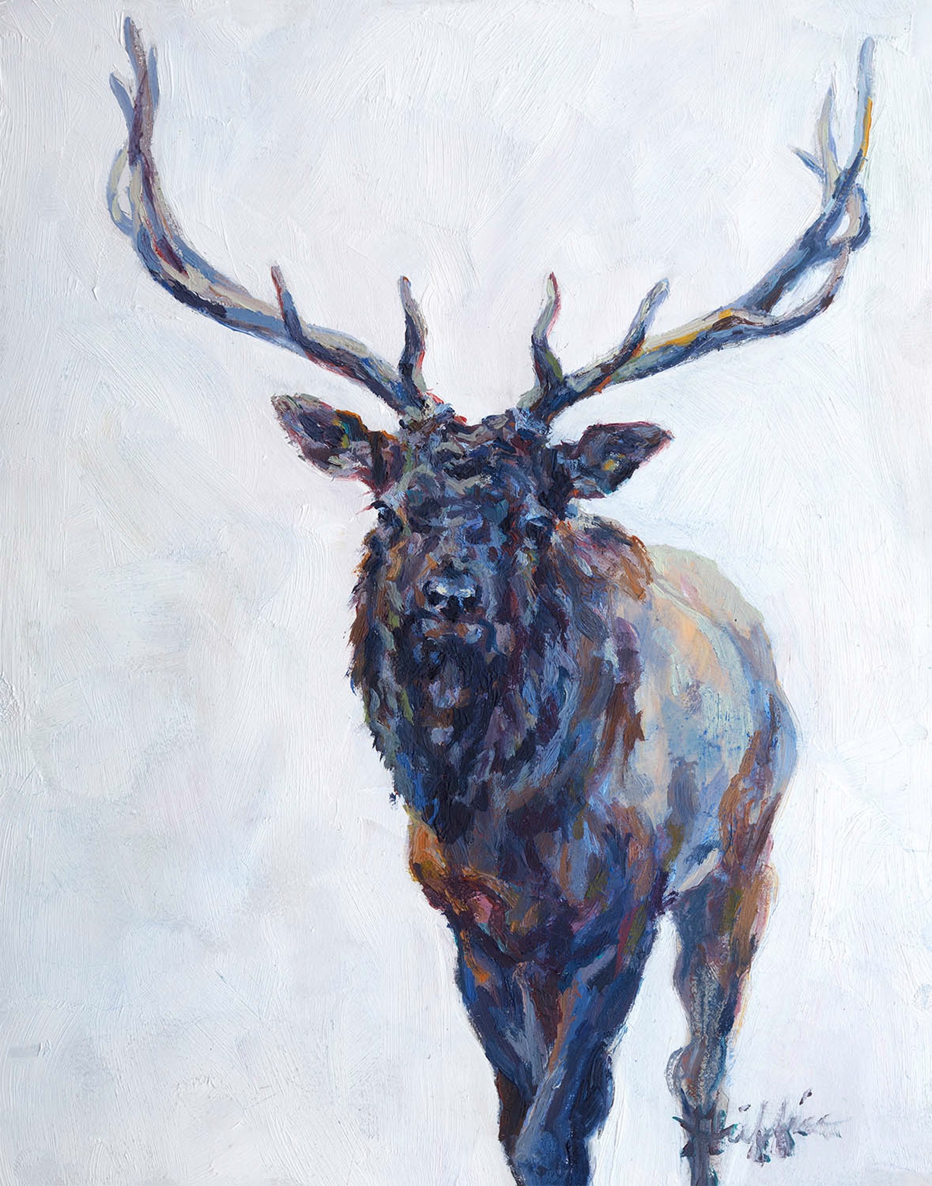 Original Oil Painting On Panel Of An Elk Small Study 8x10 Blue Gray