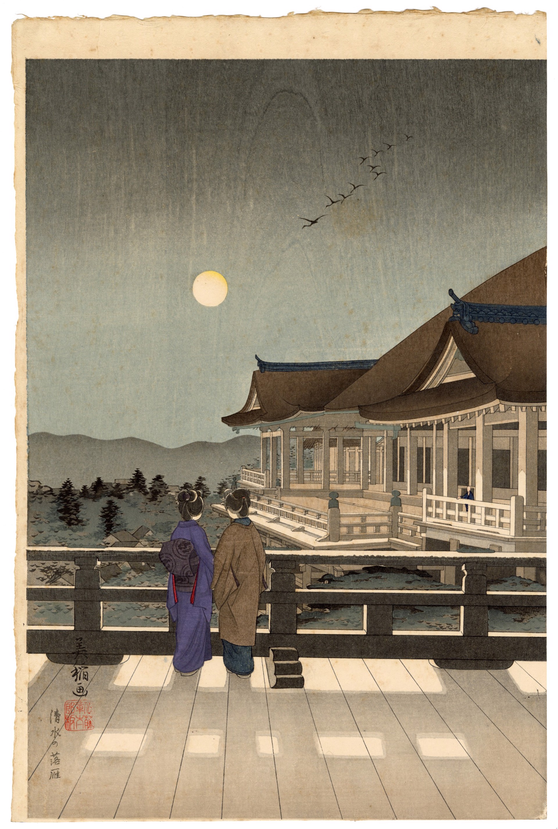 Kiyomizudera at Night, Kyoto by Yamada Bito (1887-??. act. 1921-30)