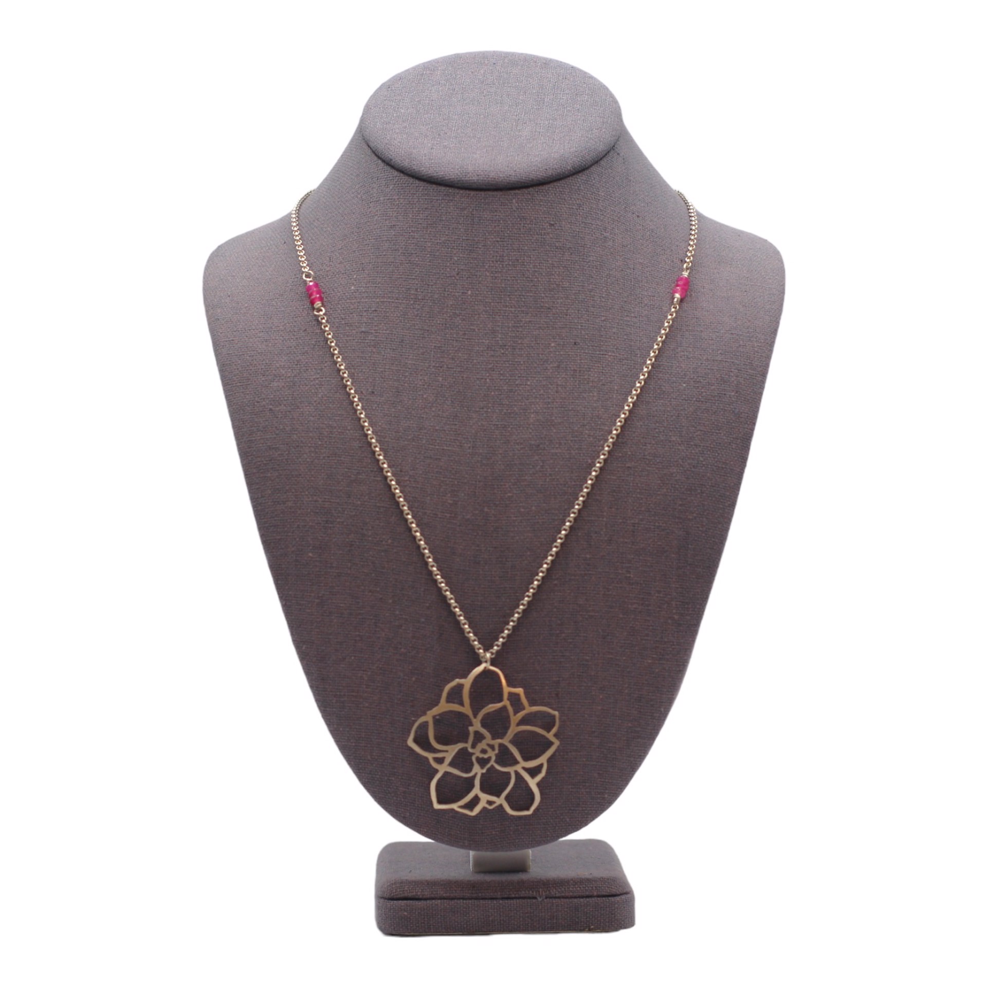 Pink Jade Sterling Silver Flower Cut Necklace by Sadee Crum