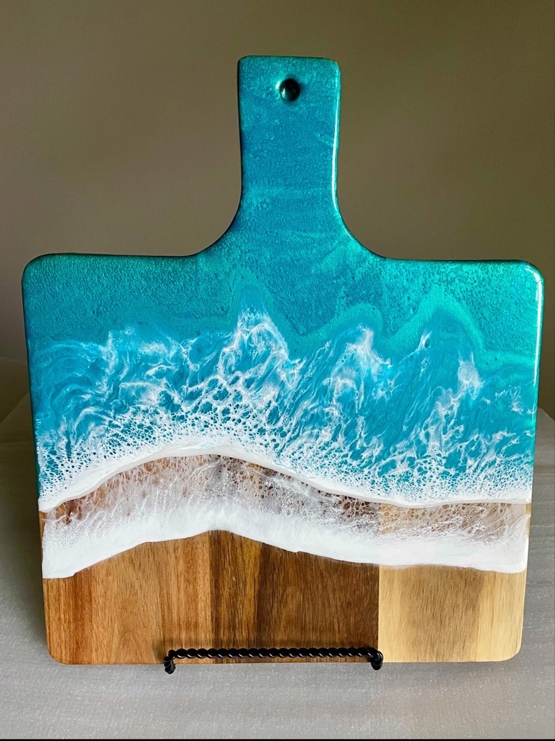 MDM22-28 Square Teal Resin and Wood Charcuterie Board by Mary Duke McCartt