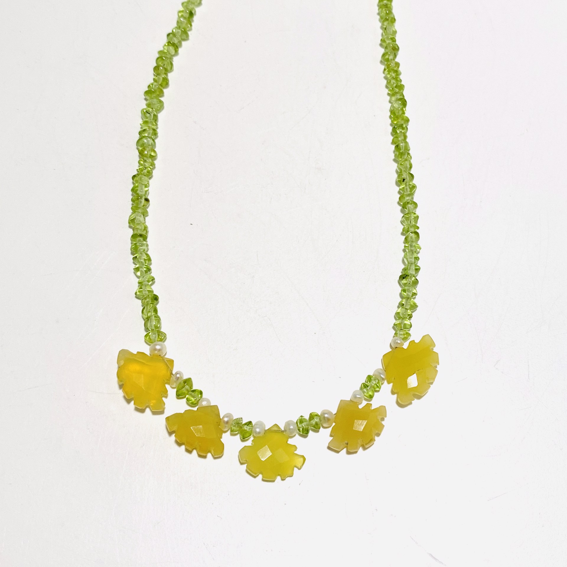 Faceted Peridot and Carved Chalcedony Necklace by Nance Trueworthy