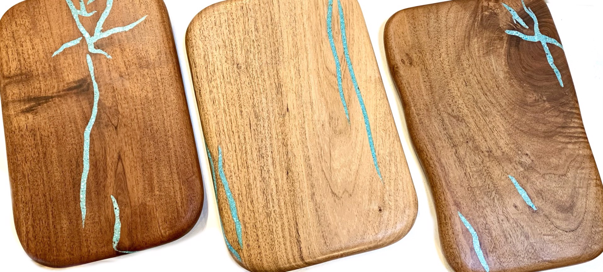 Cheese Plate - Medium Mesquite with Turquoise Inlay by TreeStump Woodcraft