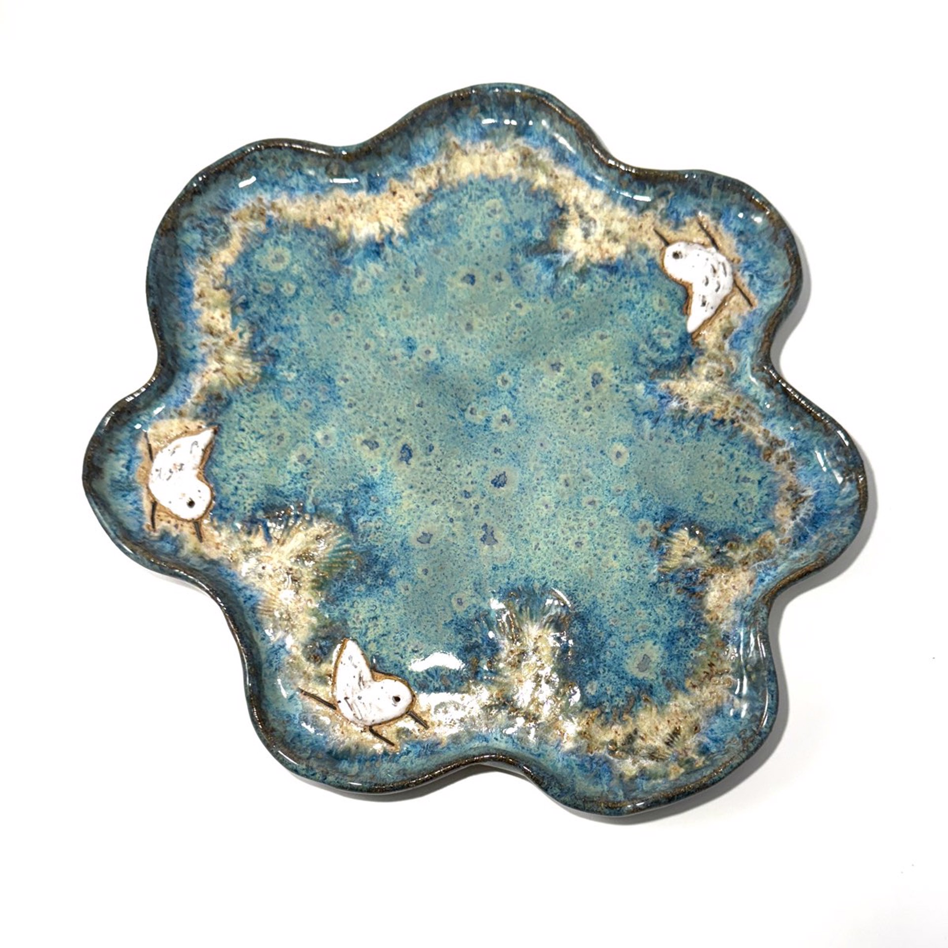 Plate with Three Sanpipers (Blue Glaze) LG24-1222 by Jim & Steffi Logan