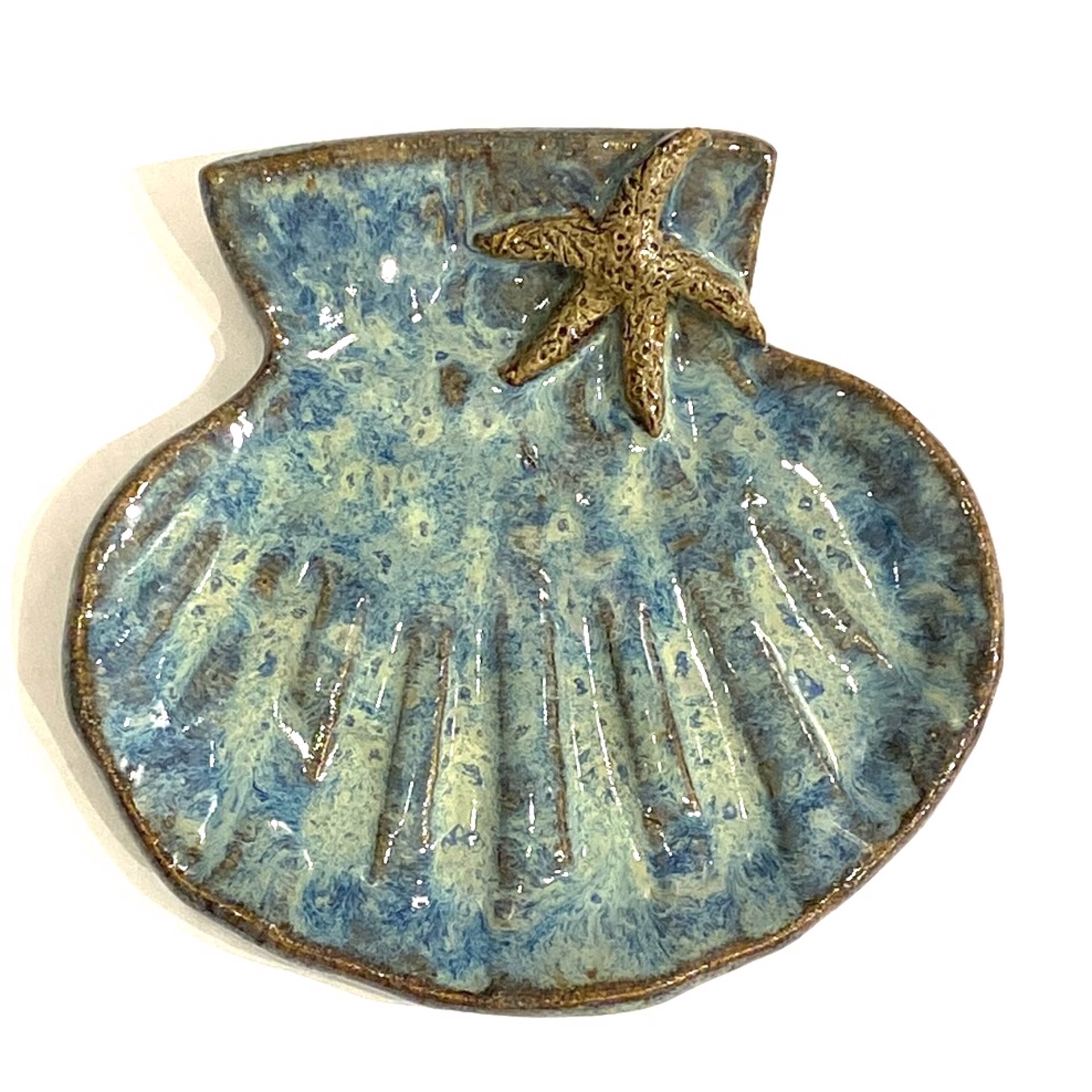 Shell Dish with Starfish (Blue Glaze) LG23-1047 by Jim & Steffi Logan