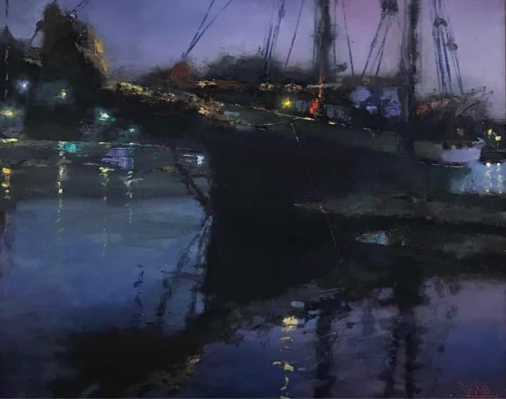 The Angelique, Nocturne, Camden Harbor at Dusk by C.W. Mundy
