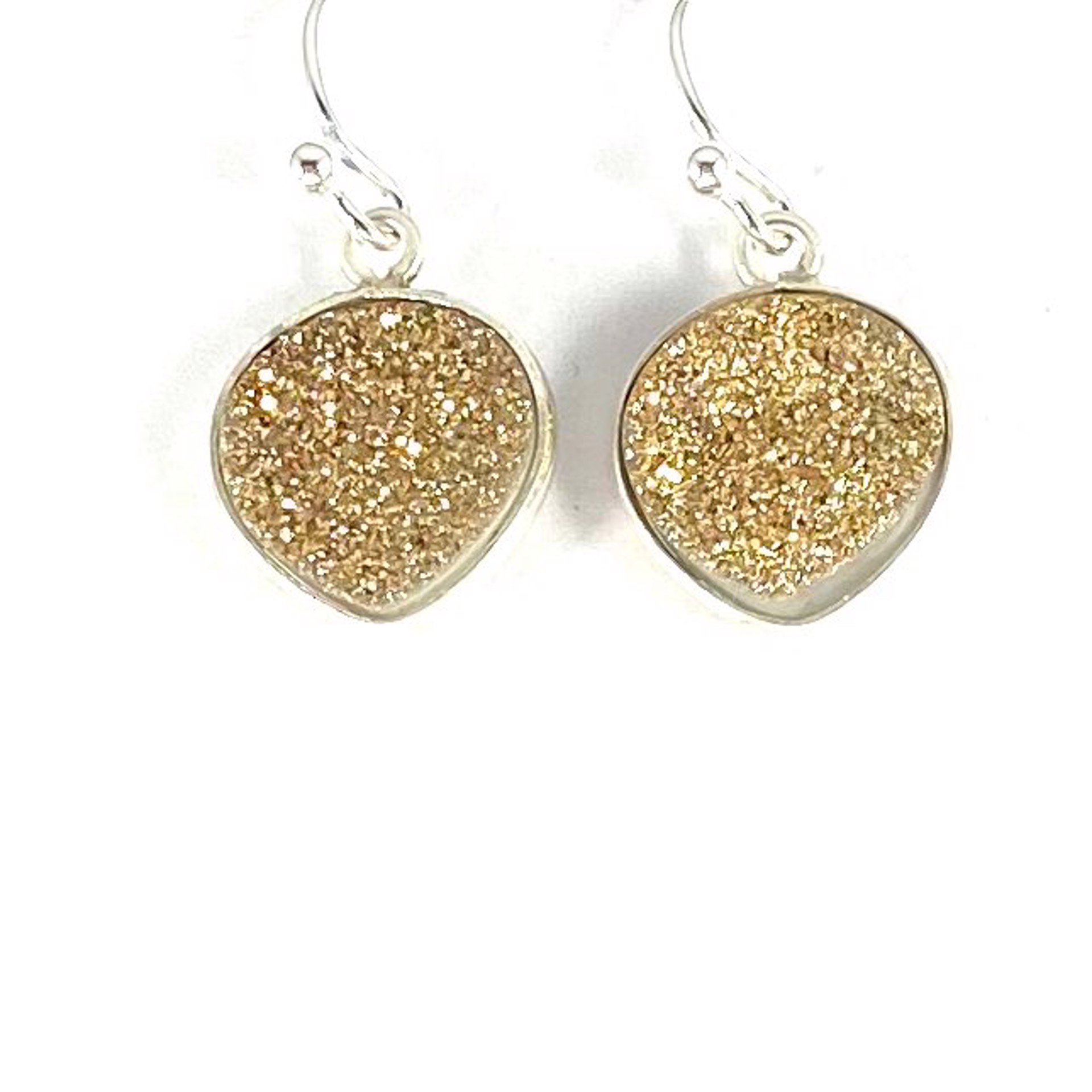 Heart Shaped Gold Druzy Earrings by Nance Trueworthy