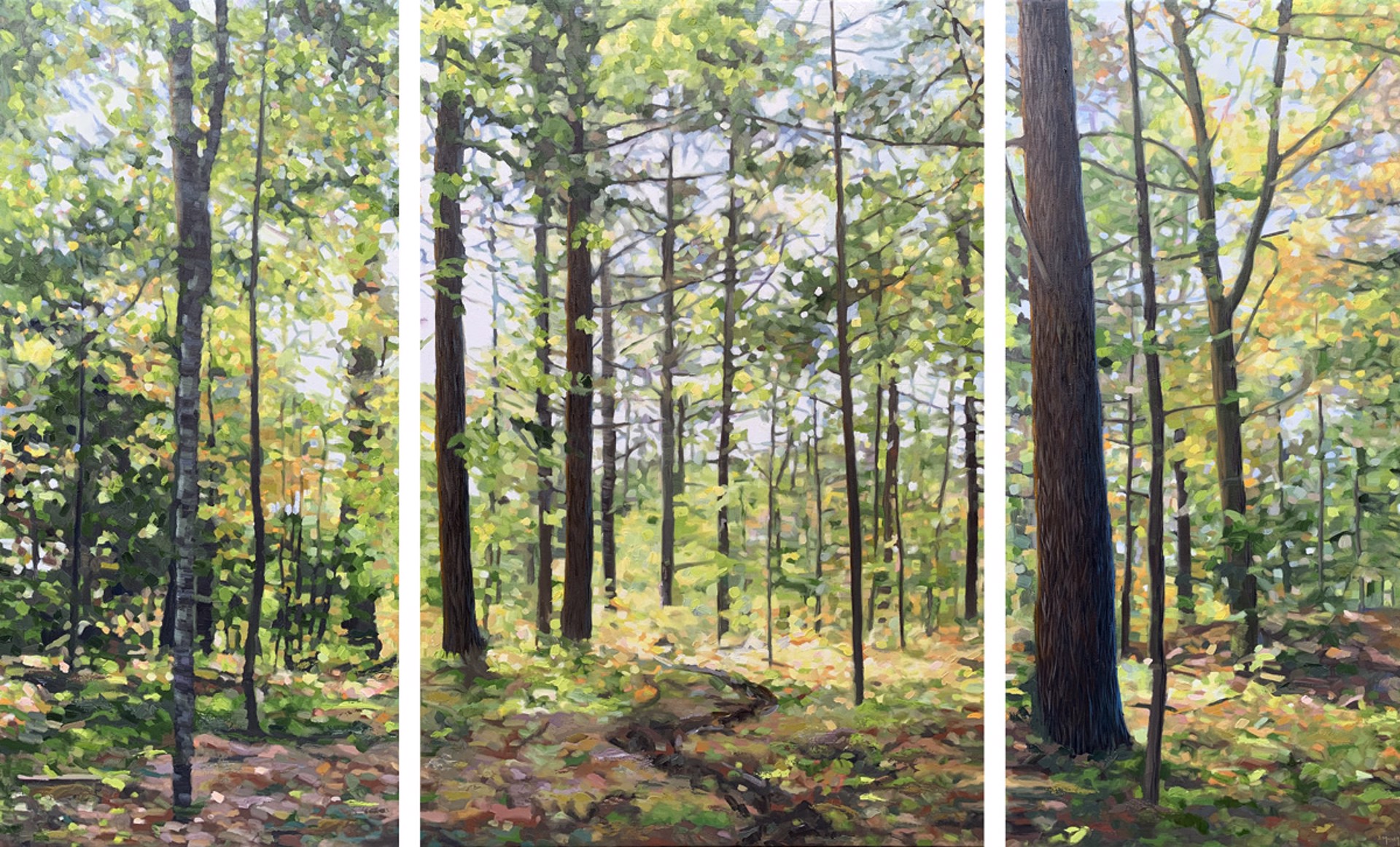 Beaver Pond Trail (triptych) by Sue Miller