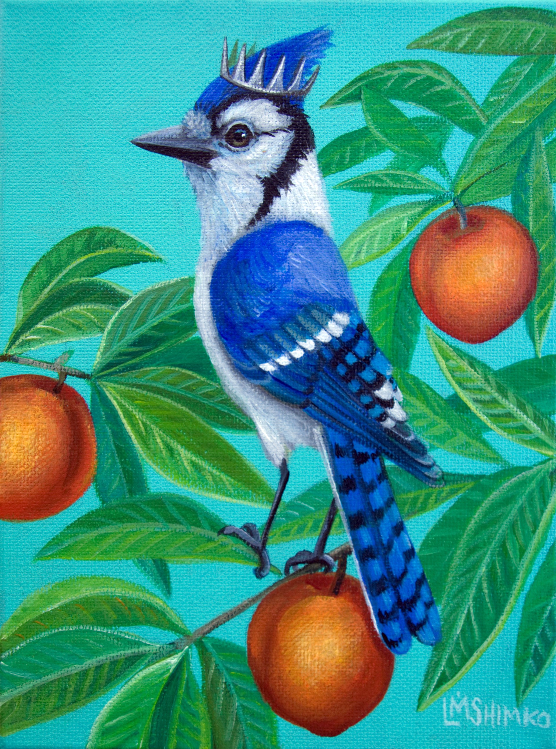 Royal Blue Jay Peaches by Lisa Shimko