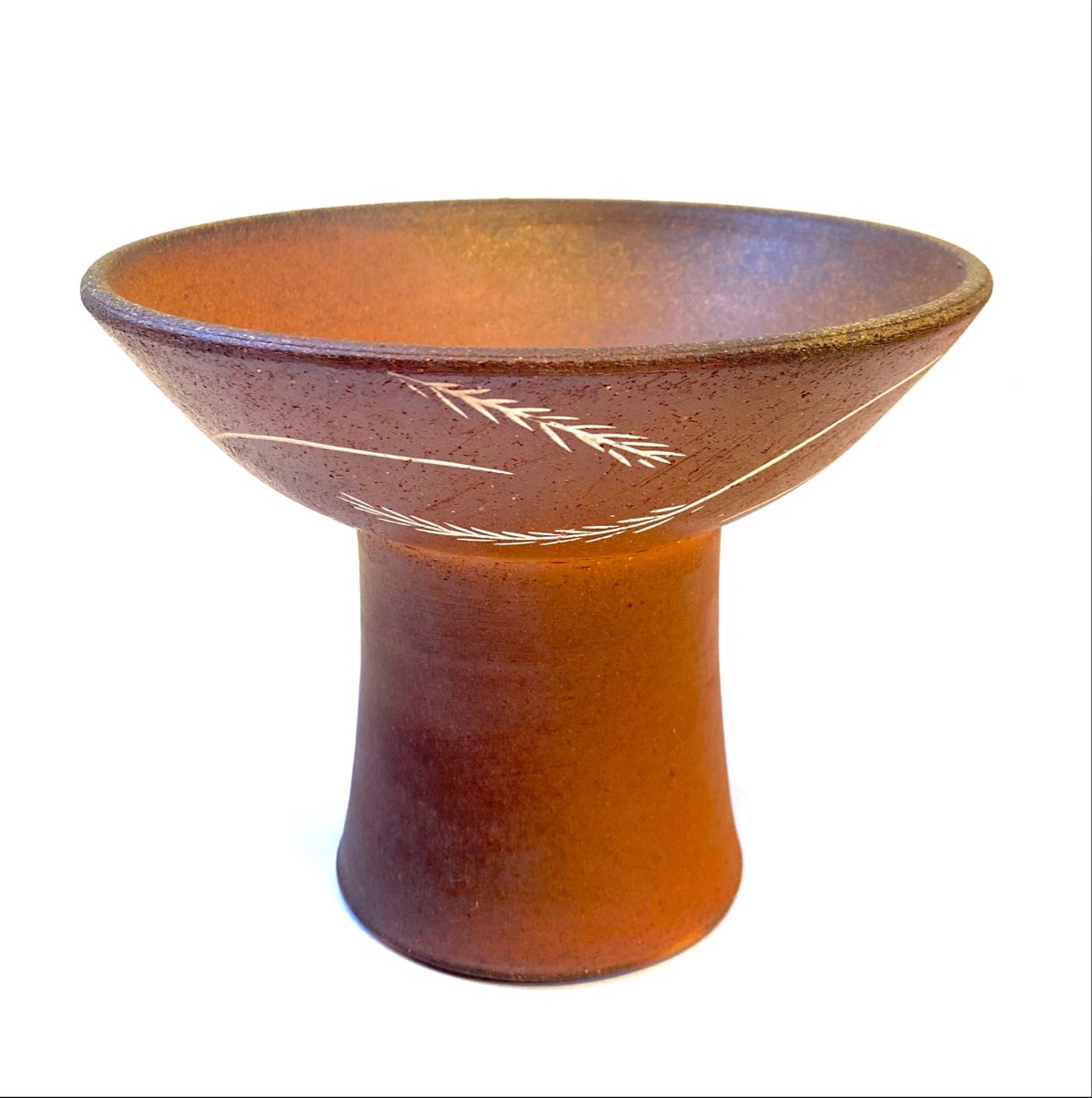 Celadon Stoneware Pedestal Bowl with Mishima Decoration by Mitch Yung