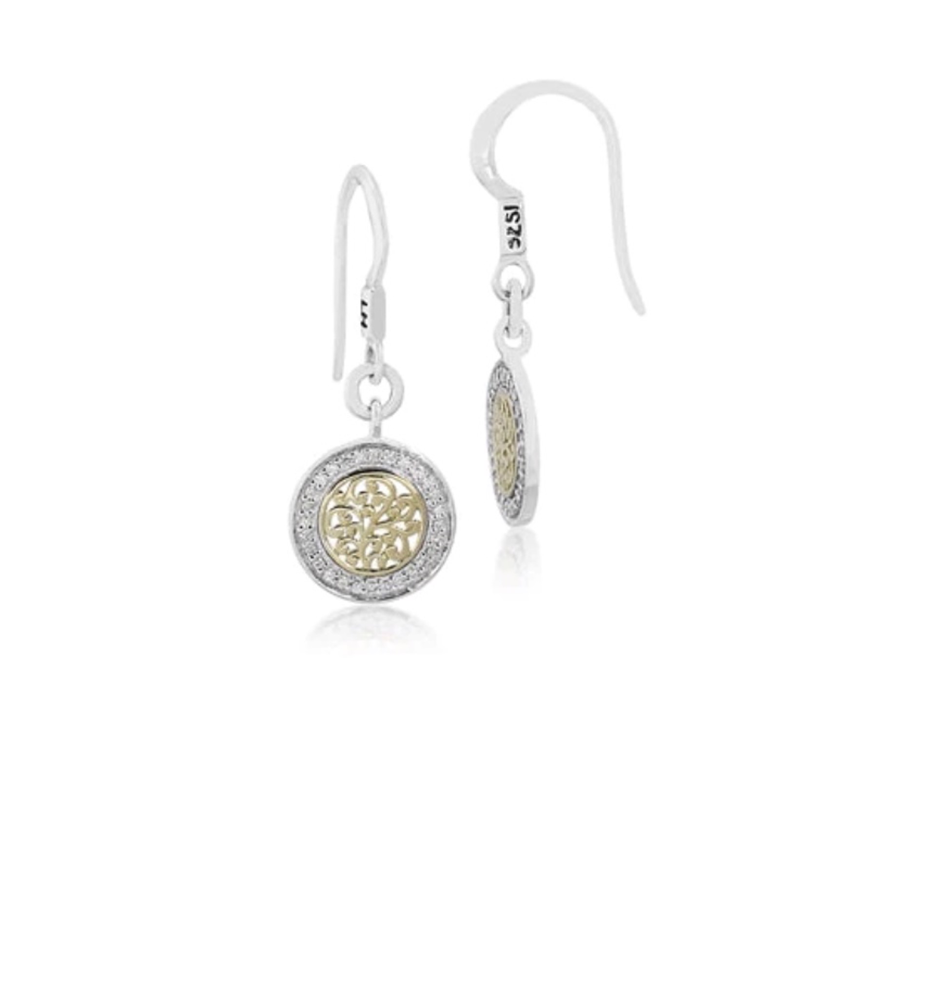 1012 18K Gold Small Round Open Scroll Earrings with Diamond Boarder by Lois Hill