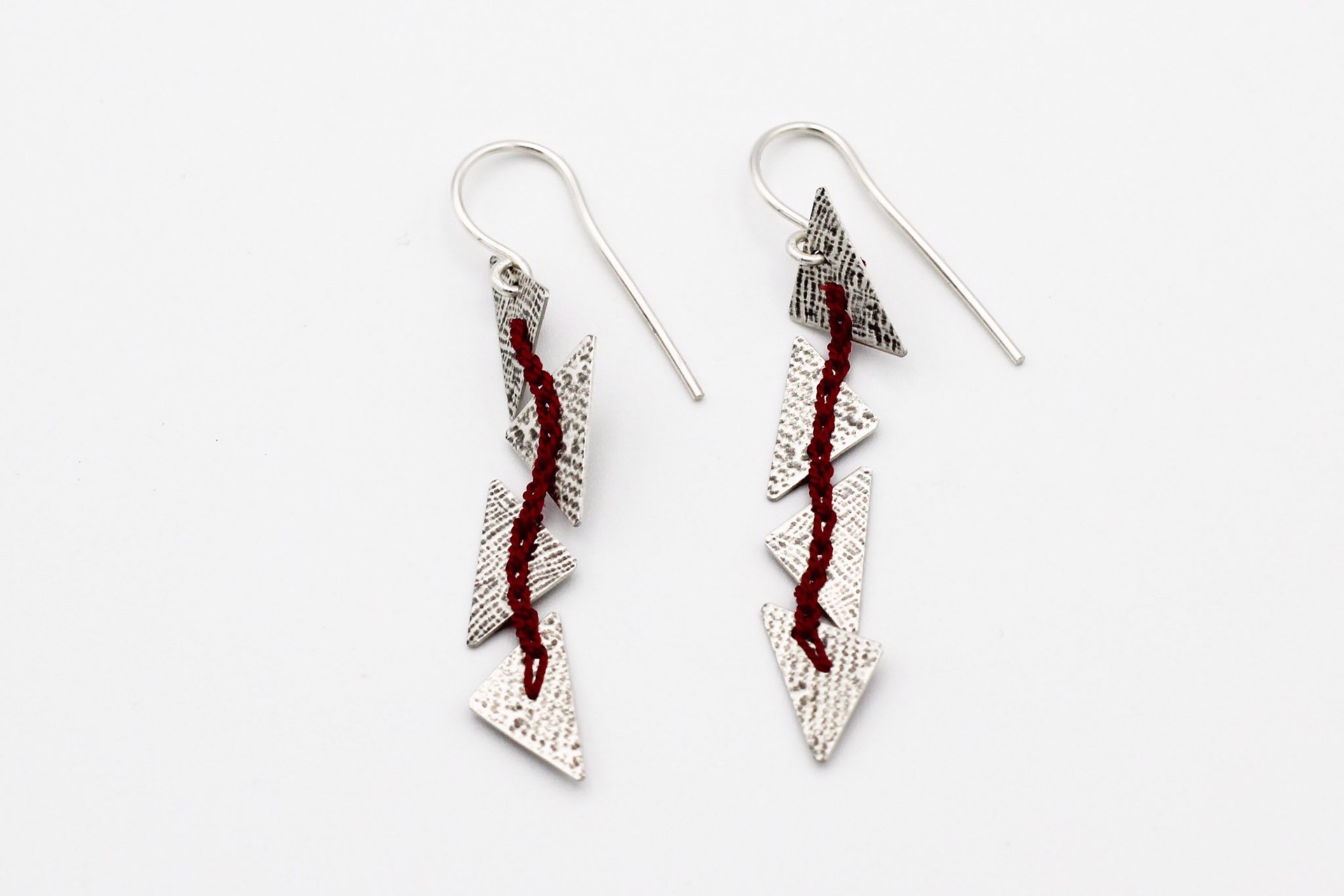 Earrings with Red Silk by Erica Schlueter