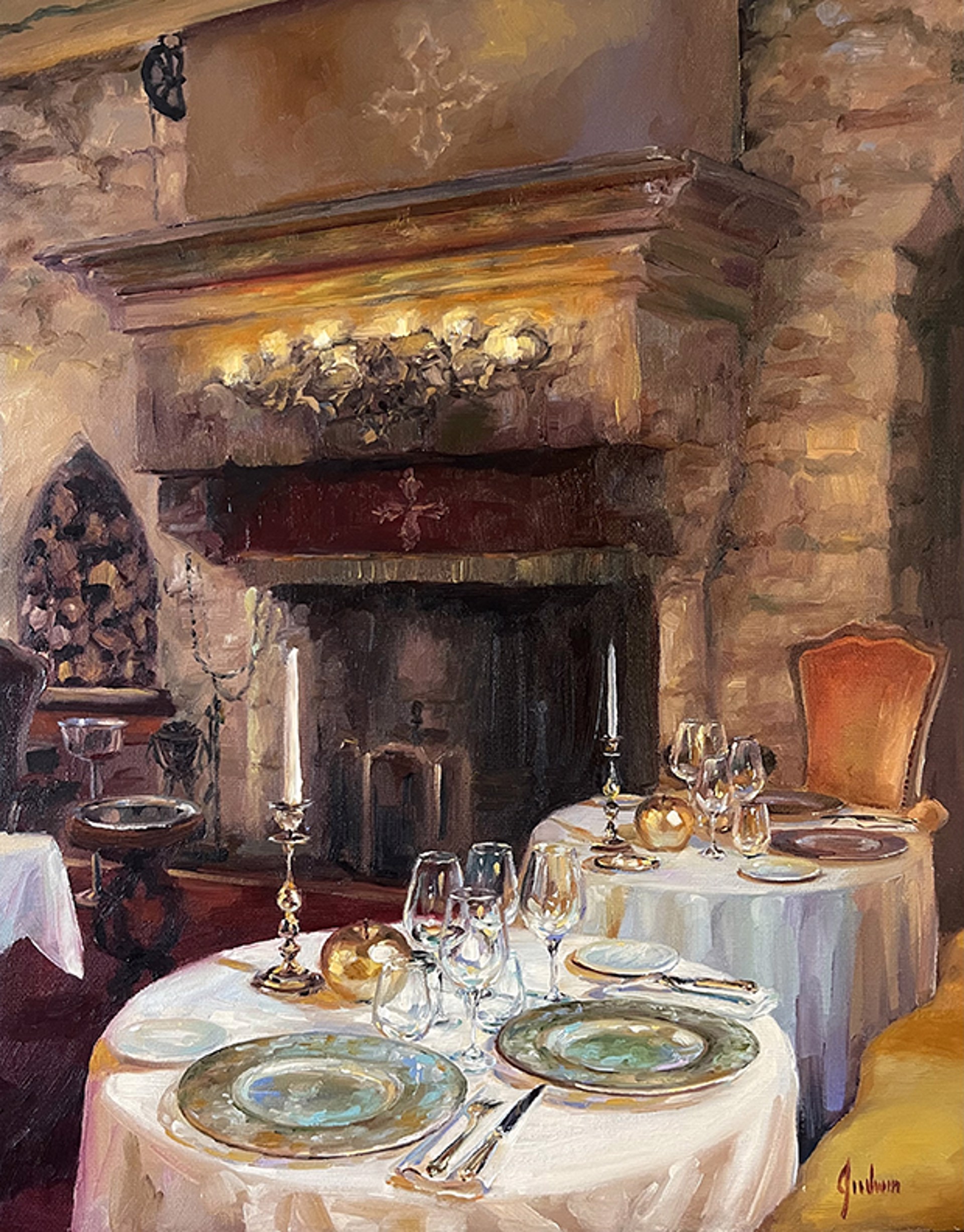 Candlelit Hearth at Restaurant Michel Trama, France by Lindsay Goodwin