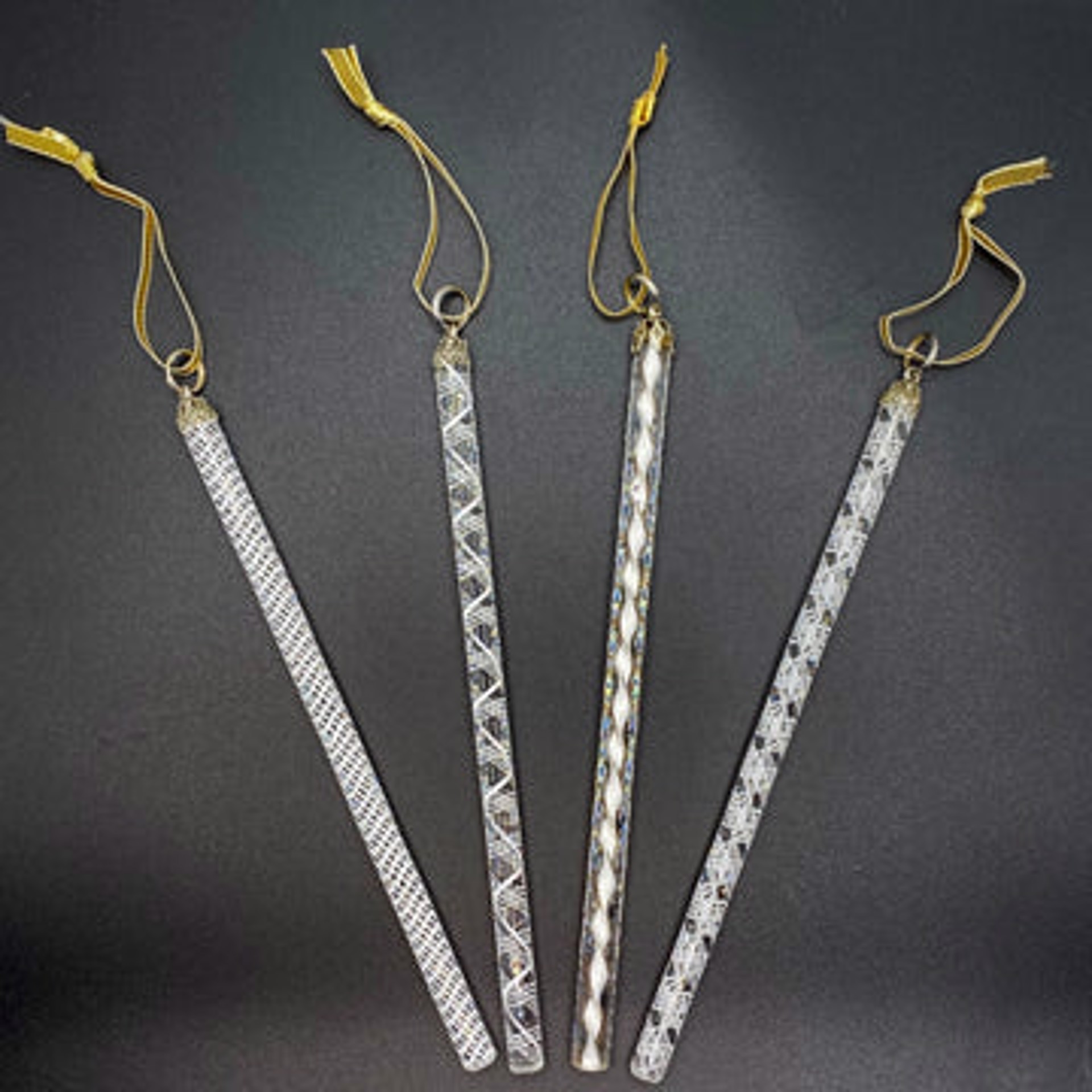 Art Glass Icicles -  White Filigree Mix  (boxed set of 4) 202994 by Virginia Wilson Toccalino