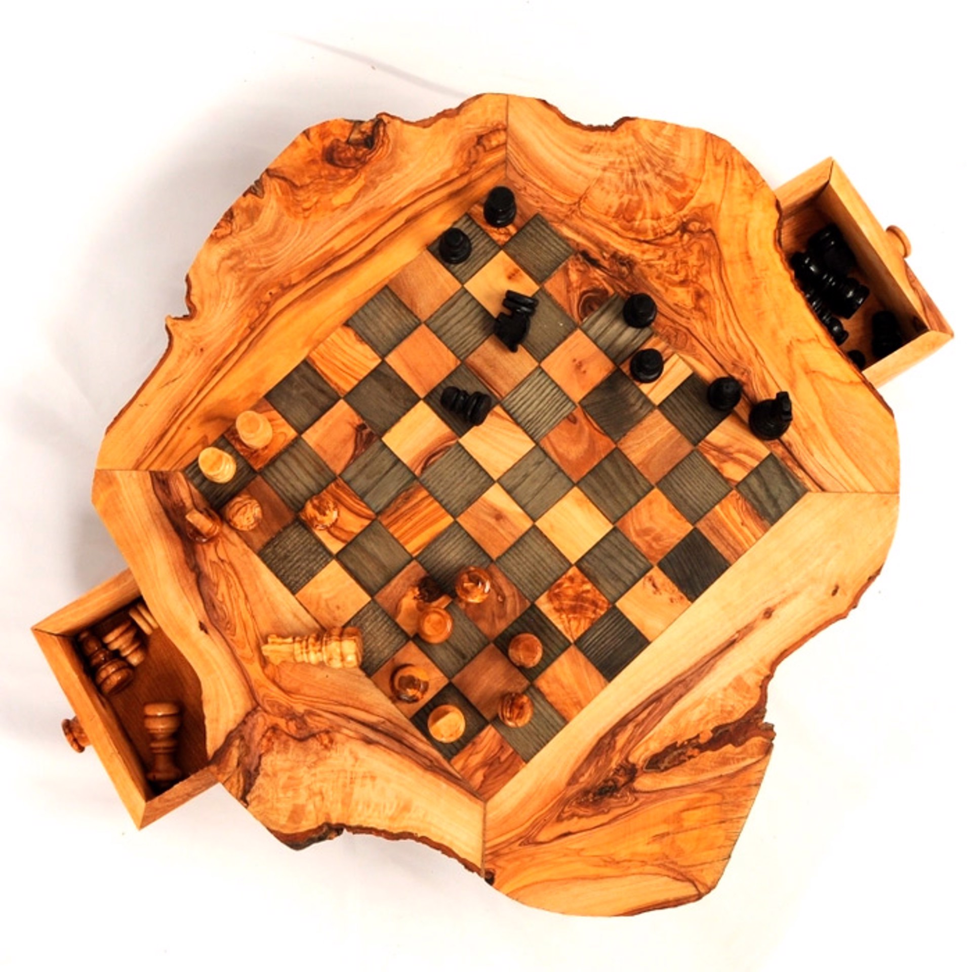Rustic Olive Wood Chess Set by BeldiNest