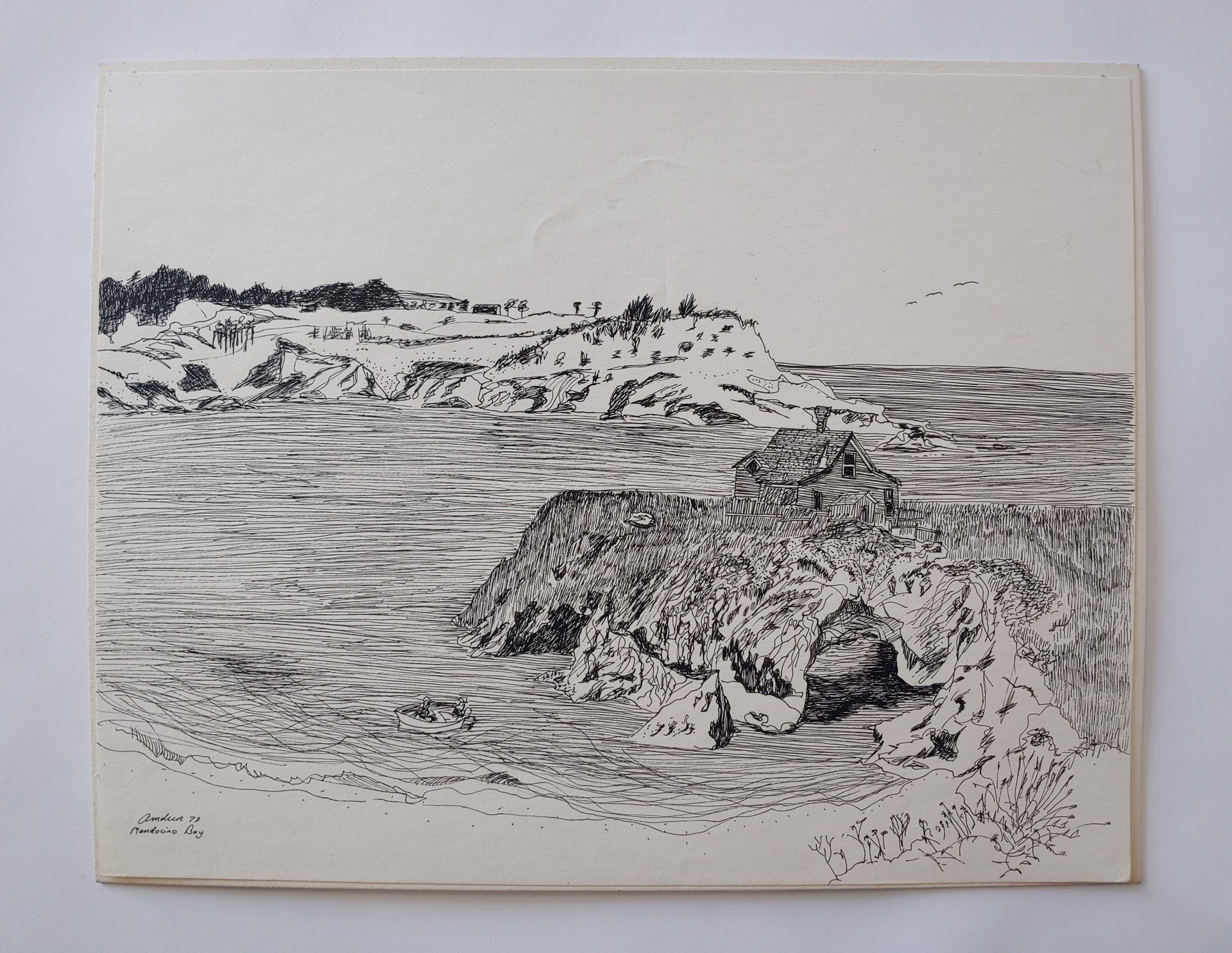 Mendocino Bay - Drawing by David Amdur