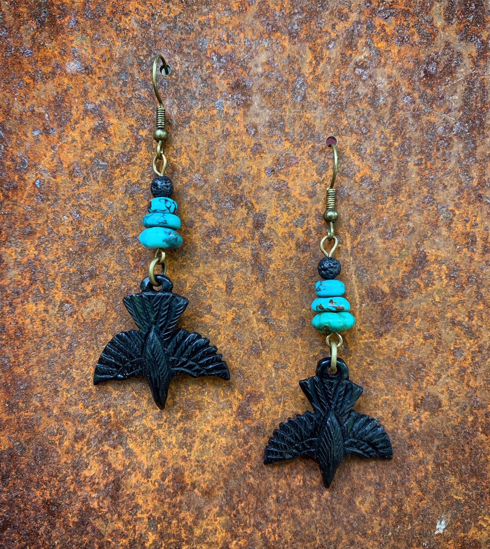 K847 Buffalo Horn Ravens with Turquoise by Kelly Ormsby