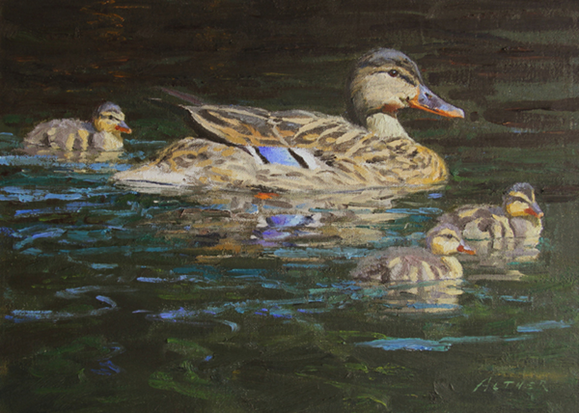 Mallard Hen and Ducklings by William Alther