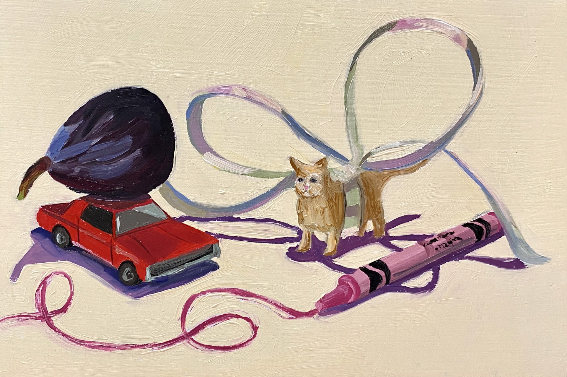 Mini Cat with Ribbon and Crayon by Bella Wattles
