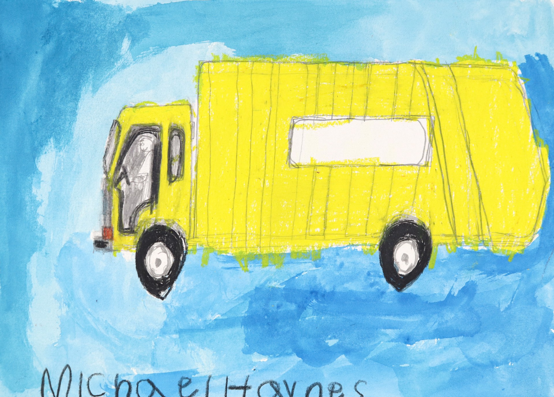Yellow Trash Truck by Michael Haynes