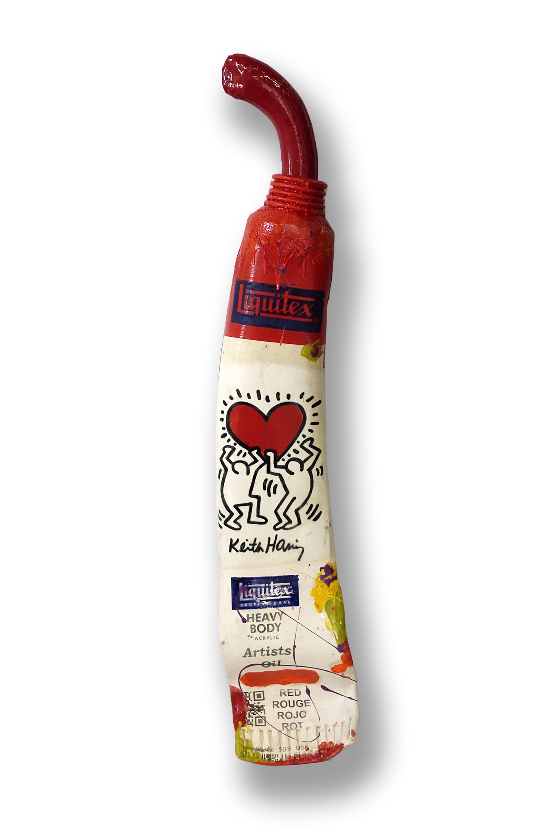 Red Keith Haring Paint Tube with Squirt III by Ray Gross