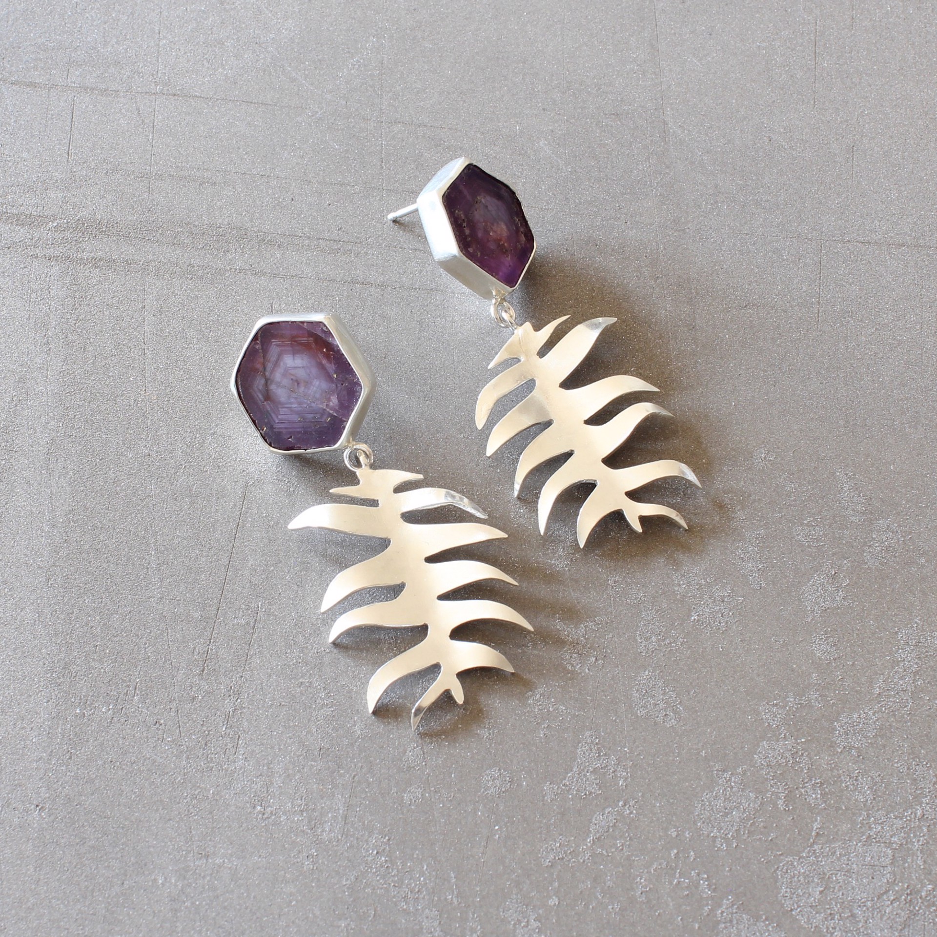 Ruby Slice + Fern Leaf Earrings by Audrey Laine