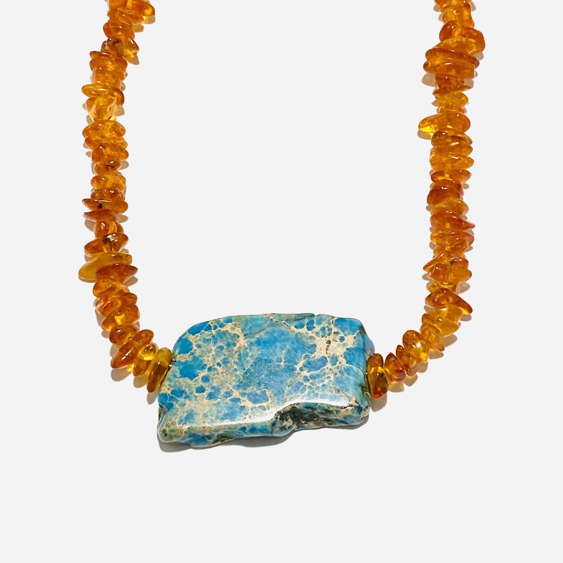 Amber Beads Sea Sediment Jasper Focal Necklace by Nance Trueworthy